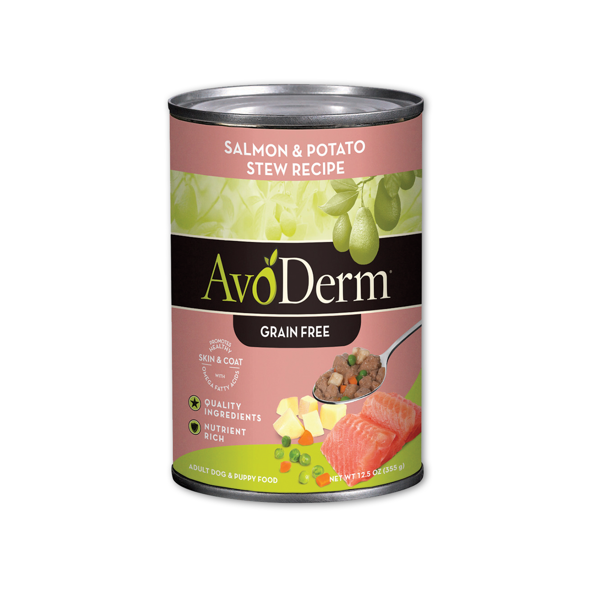 AvoDerm อโวเดิร์ม อาหารกระป๋องสำหรับสุนัข สูตรอาหารปลาแซลมอนและมันฝรั่ง ขนาด 12.5 ออนซ์ (12 กระป๋อง)