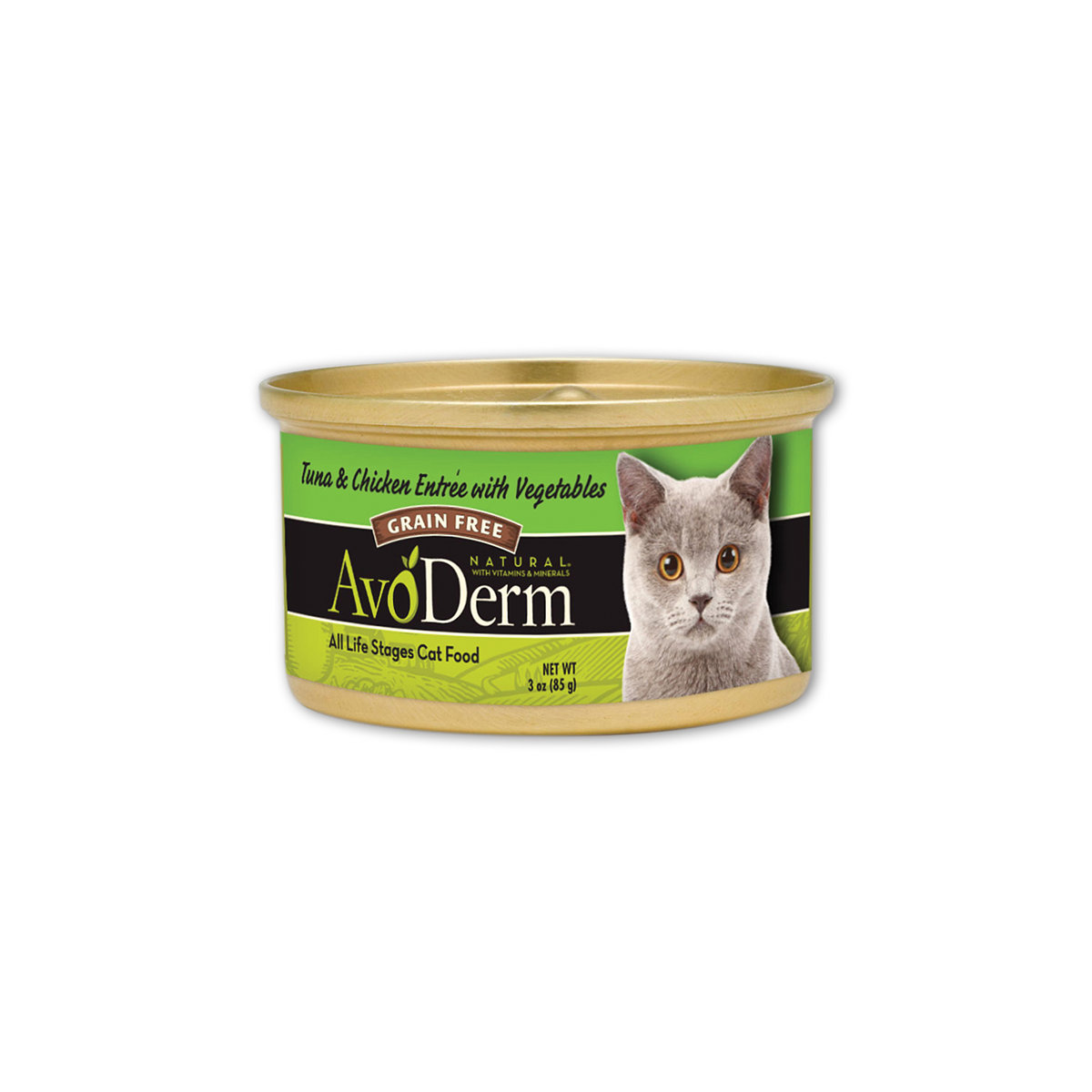 AvoDerm อโวเดิร์ม อาหารกระป๋องสำหรับลูกแมวและแมวโต สูตรปลาทูน่าและเนื้อไก่ปรุงสุกพร้อมผัก ขนาด 3 ออนซ์