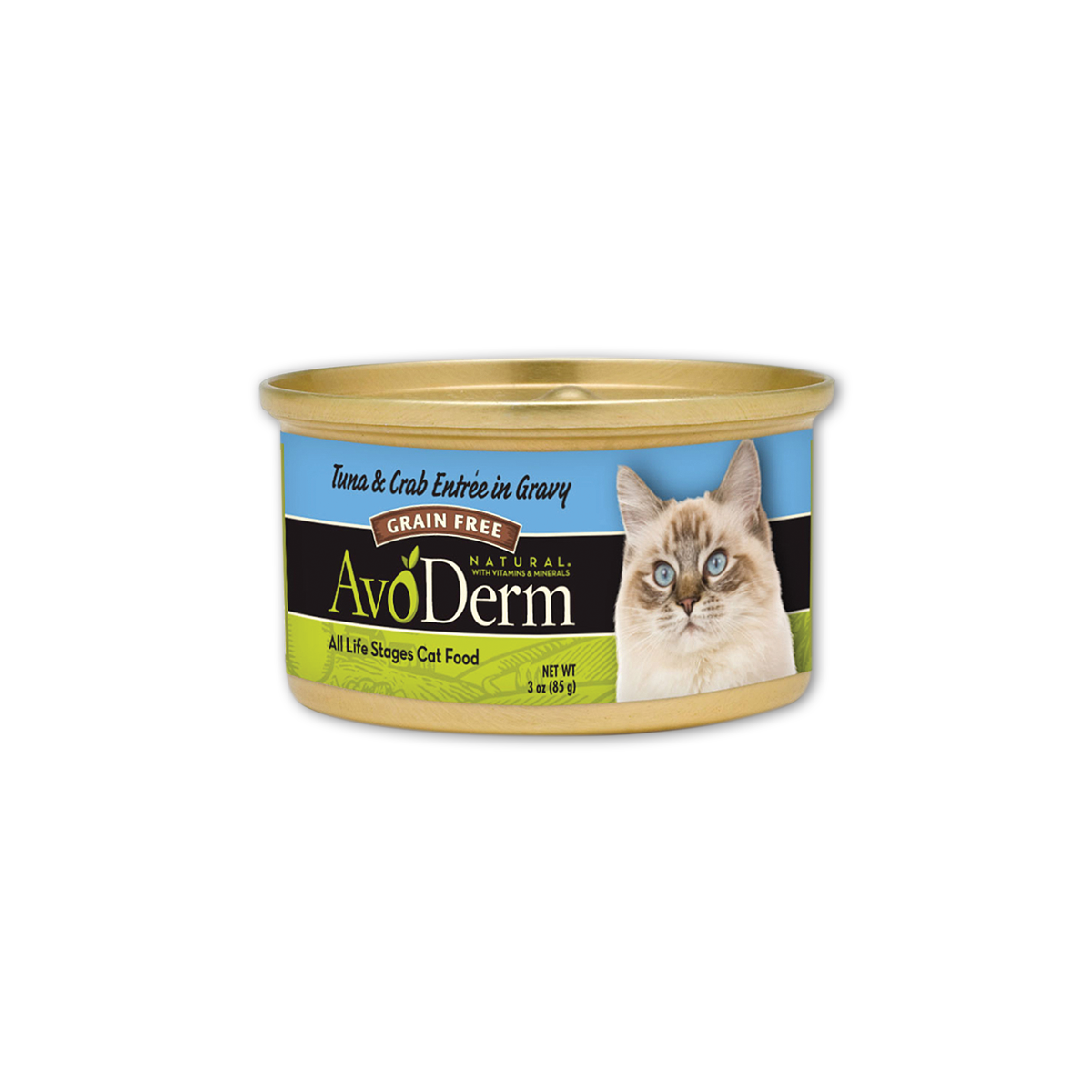 AvoDerm อโวเดิร์ม อาหารกระป๋องสำหรับลูกแมวและแมวโต สูตรทูน่าและปู ขนาด 3 ออนซ์