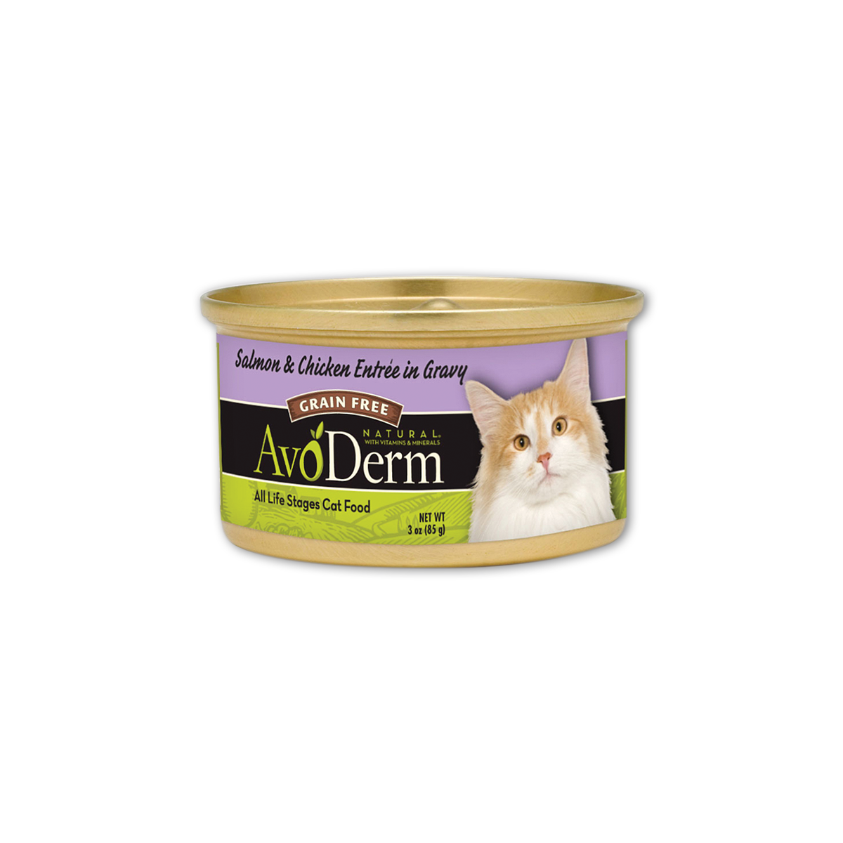 AvoDerm อโวเดิร์ม อาหารกระป๋องสำหรับลูกแมวและแมวโต สูตรปลาแซลมอนและไก่ในน้ำเกรวี่ ขนาด 3 ออนซ์