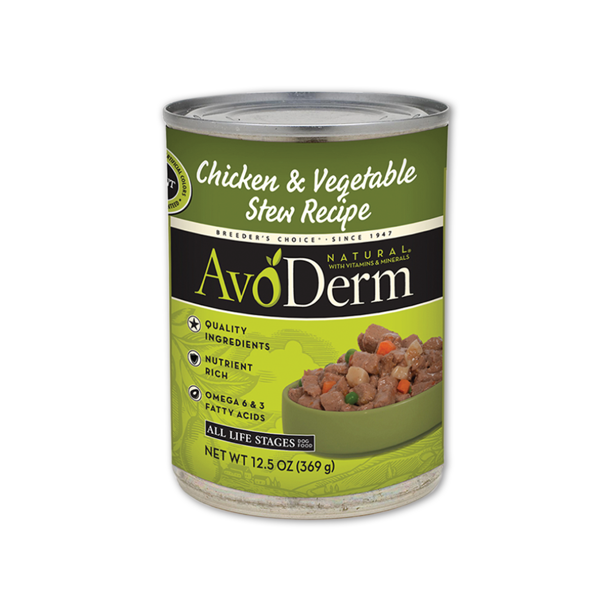 AvoDerm อโวเดิร์ม อาหารกระป๋องสำหรับสุนัข สูตรไก่สตูและผัก ขนาด 12.5 ออนซ์ (12 กระป๋อง)