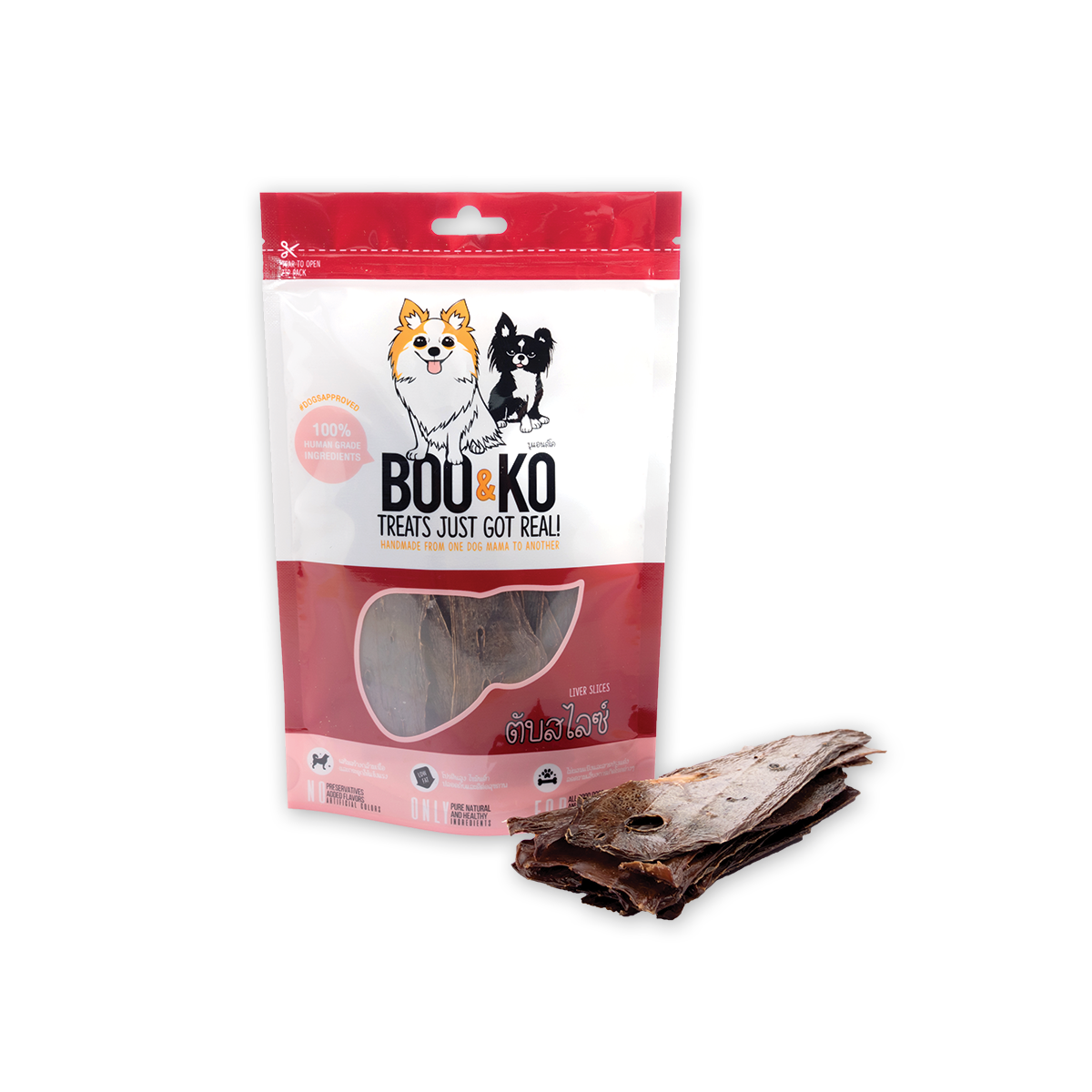 [MANOON] BOO&KO  Liver Slices บูแอนด์โค ตับหมูอบแห้งสำหรับสุนัข ขนาด 50 กรัม