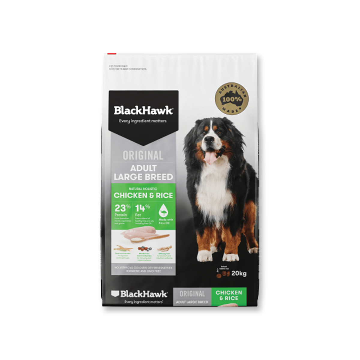 BlackHawk Original แบล็กฮอว์ก อาหารสุนัขพันธุ์ใหญ่สูตรเนื้อไก่และข้าว ขนาด 20 กิโลกรัม