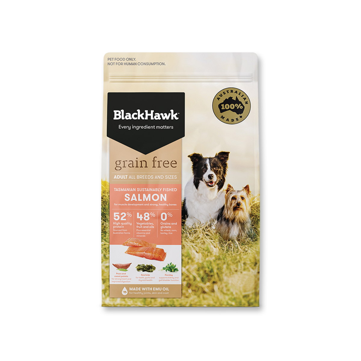 BlackHawk Grain Free แบล็กฮอว์ก อาหารสุนัขเกรนฟรีสูตรเนื้อแซลมอน