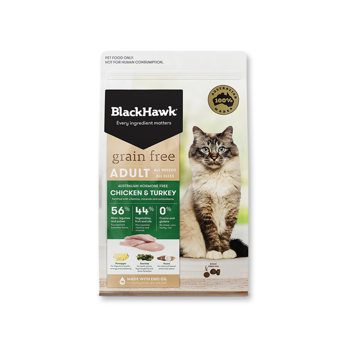 BlackHawk Grain Free แบล็กฮอว์ก อาหารแมวเกรนฟรีสูตรเนื้อไก่และไก่งวง ขนาด 1.2 กิโลกรัม