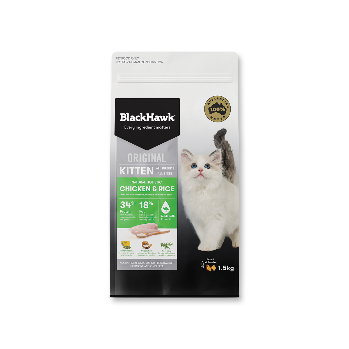 BlackHawk Original แบล็กฮอว์ก อาหารลูกแมวสูตรเนื้อไก่และข้าว ขนาด 1.5 กิโลกรัม