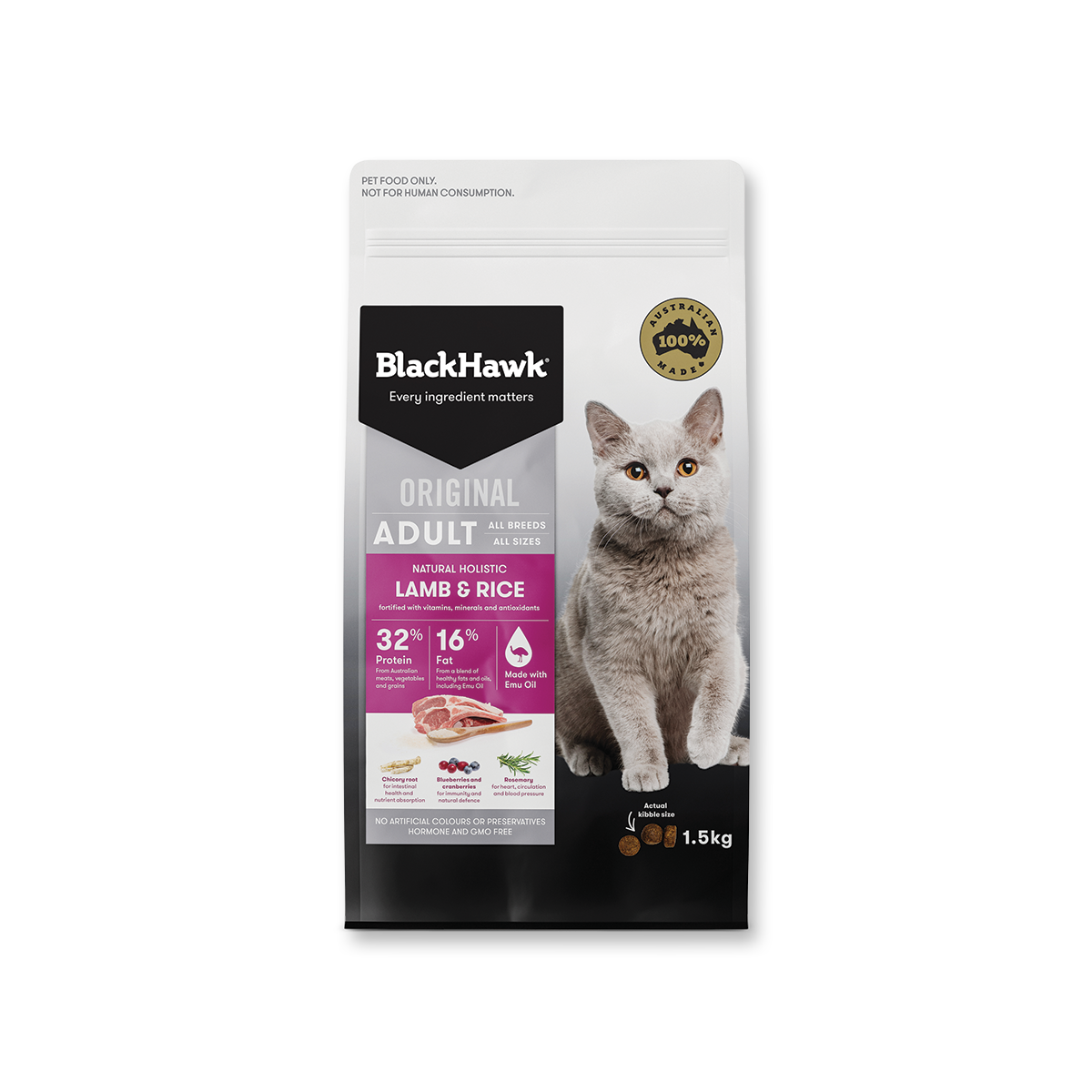 BlackHawk Original แบล็กฮอว์ก อาหารแมวสูตรเนื้อแกะและข้าว ขนาด 1.5 กิโลกรัม