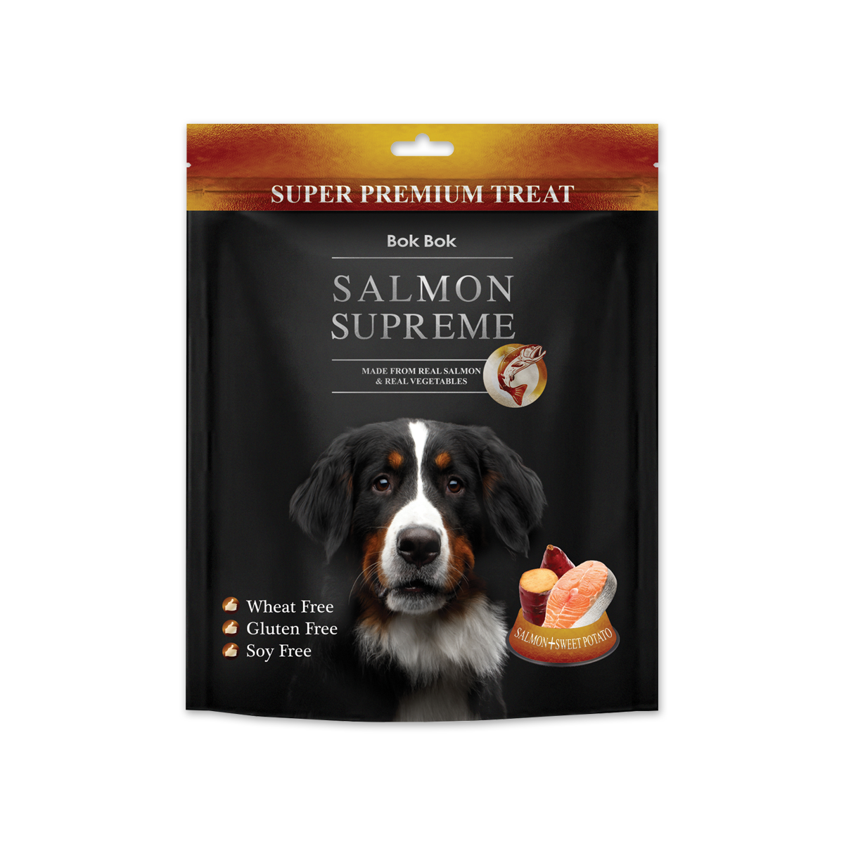 Bok Bok Salmon Supreme Salmon&Sweet Potato บ็อก บ็อก ขนมสุนัขแบบแท่ง แซลมอนและมันเทศหวาน ขนาด 100 กรัม