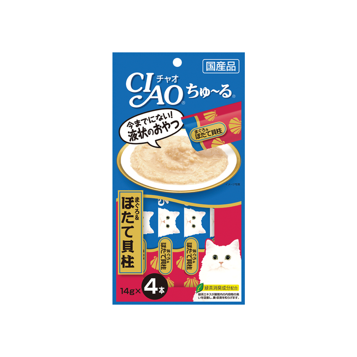 [MANOON] CIAO  ChuRu White Meat Cat Trea Tuna & Scallop Liquid Flavor เชาว์ ชูหรุ ขนมแมวครีมเลีย รสปลาทูน่าเนื้อขาวและหอยเชลล์ ขนาด 56 กรัม