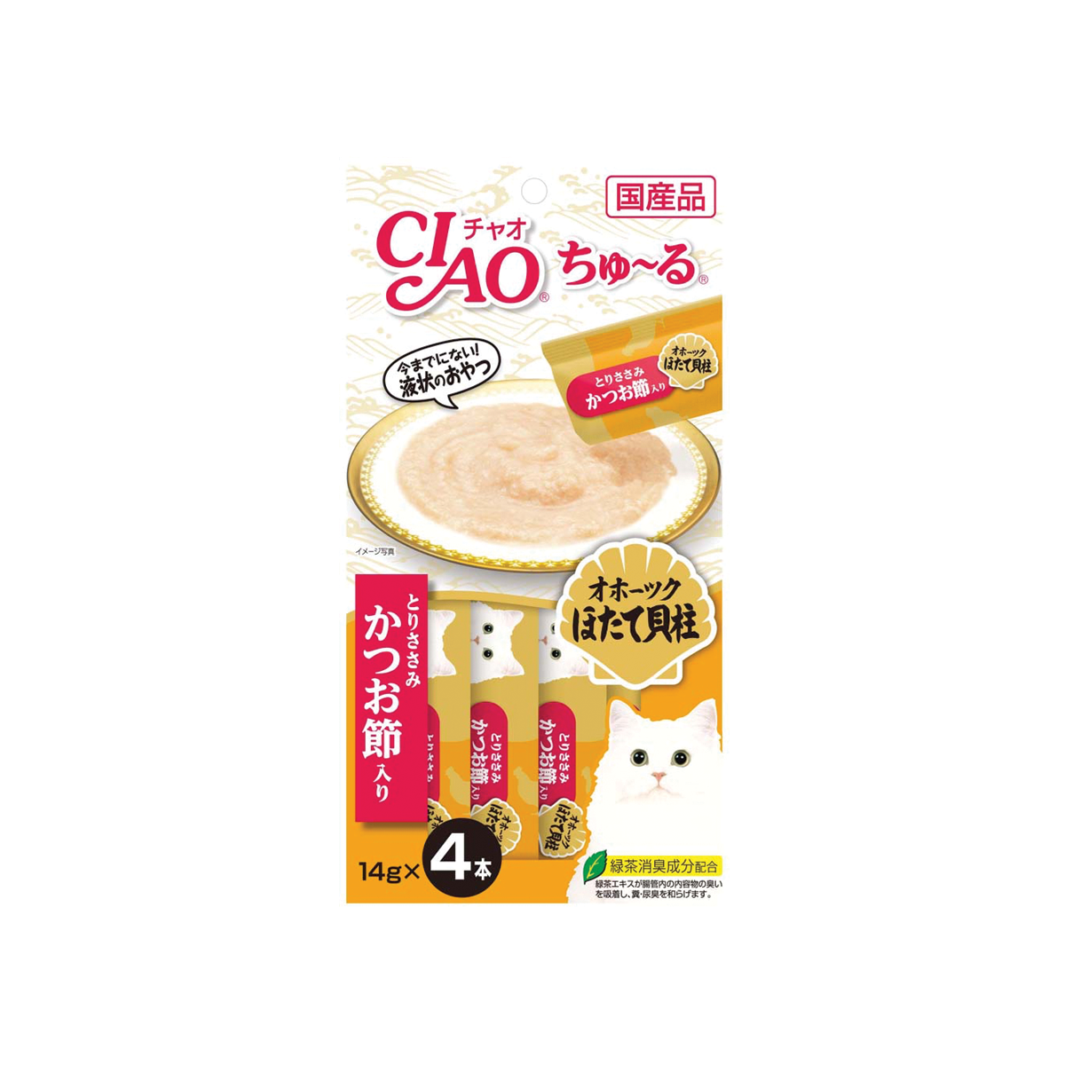 [MANOON] CIAO  Churu Chicken Fillet Scallop & Sliced Bonito Grain-Free Flavor เชาว์ ชูหรุ ขนมแมวครีมเลีย รสเนื้อสันในไก่กับหอยเชลล์และปลาโอสไลซ์ ขนาด 56 กรัม