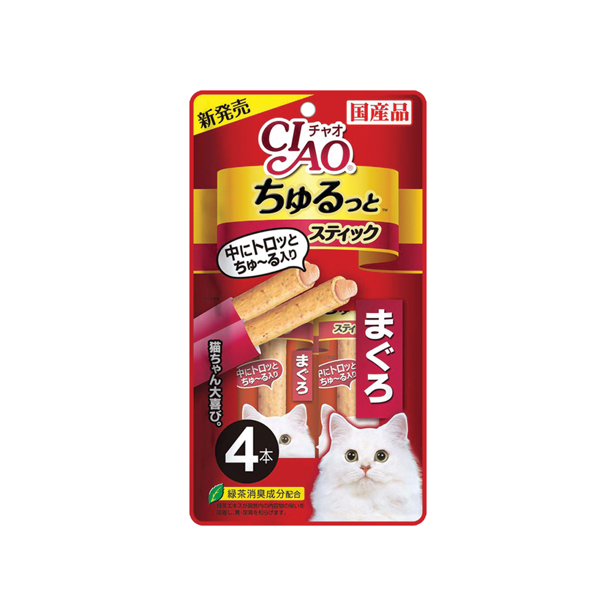 CIAO Churutto Cat Treats Tuna Maguro Liquid Flavor เชาว์ ชูหรุโตะ ขนมแมวสติ๊กสอดไส้แบบเเท่ง สูตรมากุโระ ขนาด 112 กรัม