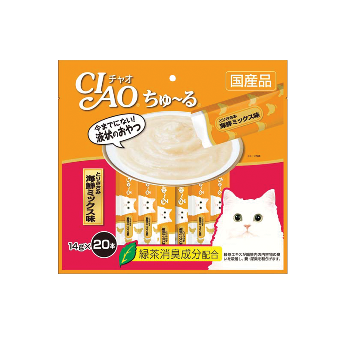 CIAO Churu Chicken Fillet Scallop Flavor เชาว์ ชูหรุ ขนมแมวเลีย รสเนื้อสันในไก่และหอยเชลล์ ขนาด 14 กรัม (20 ชิ้น)