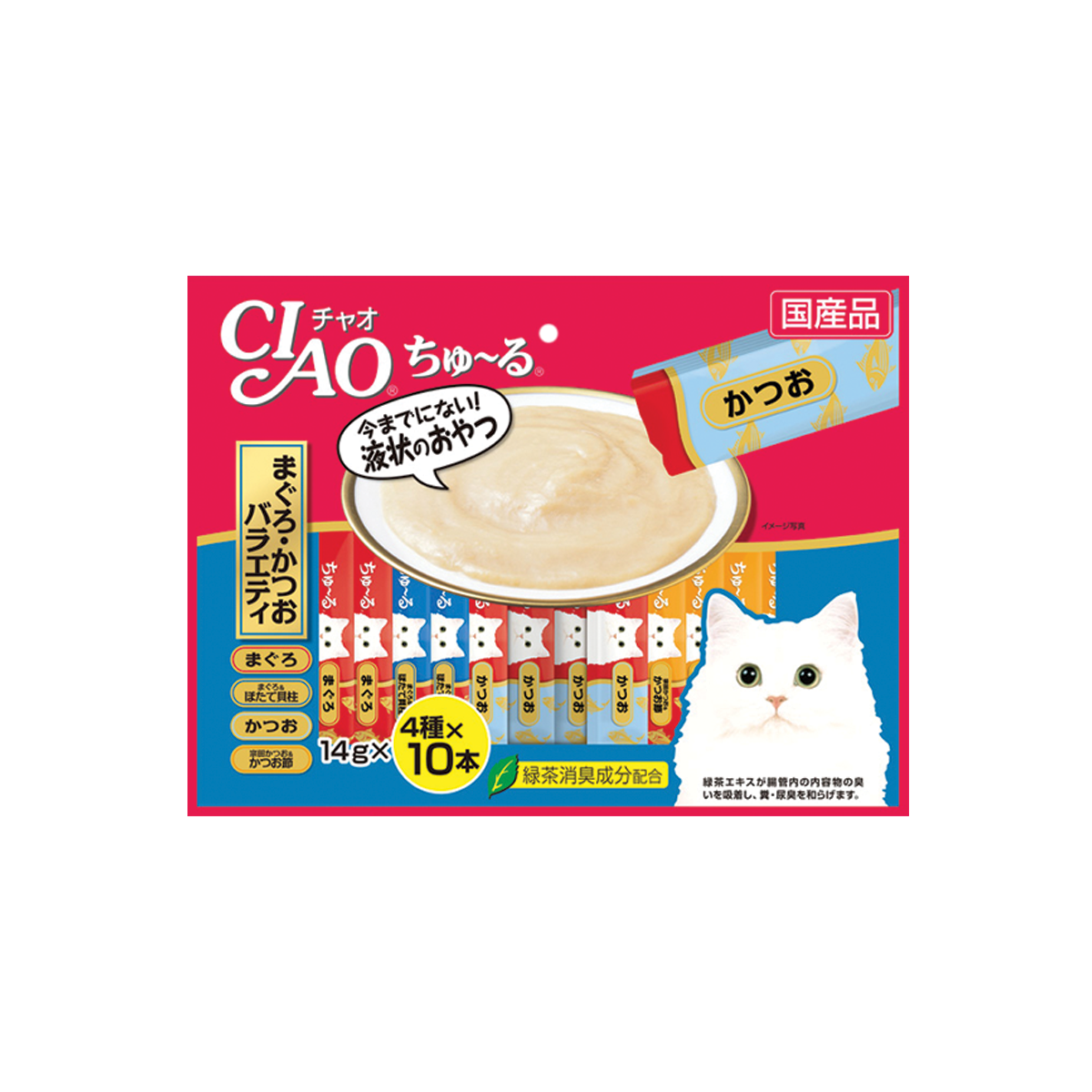 [MANOON] CIAO  Churu Tuna Maguro Katsuo mix Flavor เชาว์ ชูหรุ ขนมแมวเลีย รสทูน่ารวม ขนาด 14 กรัม (40 ชิ้น)