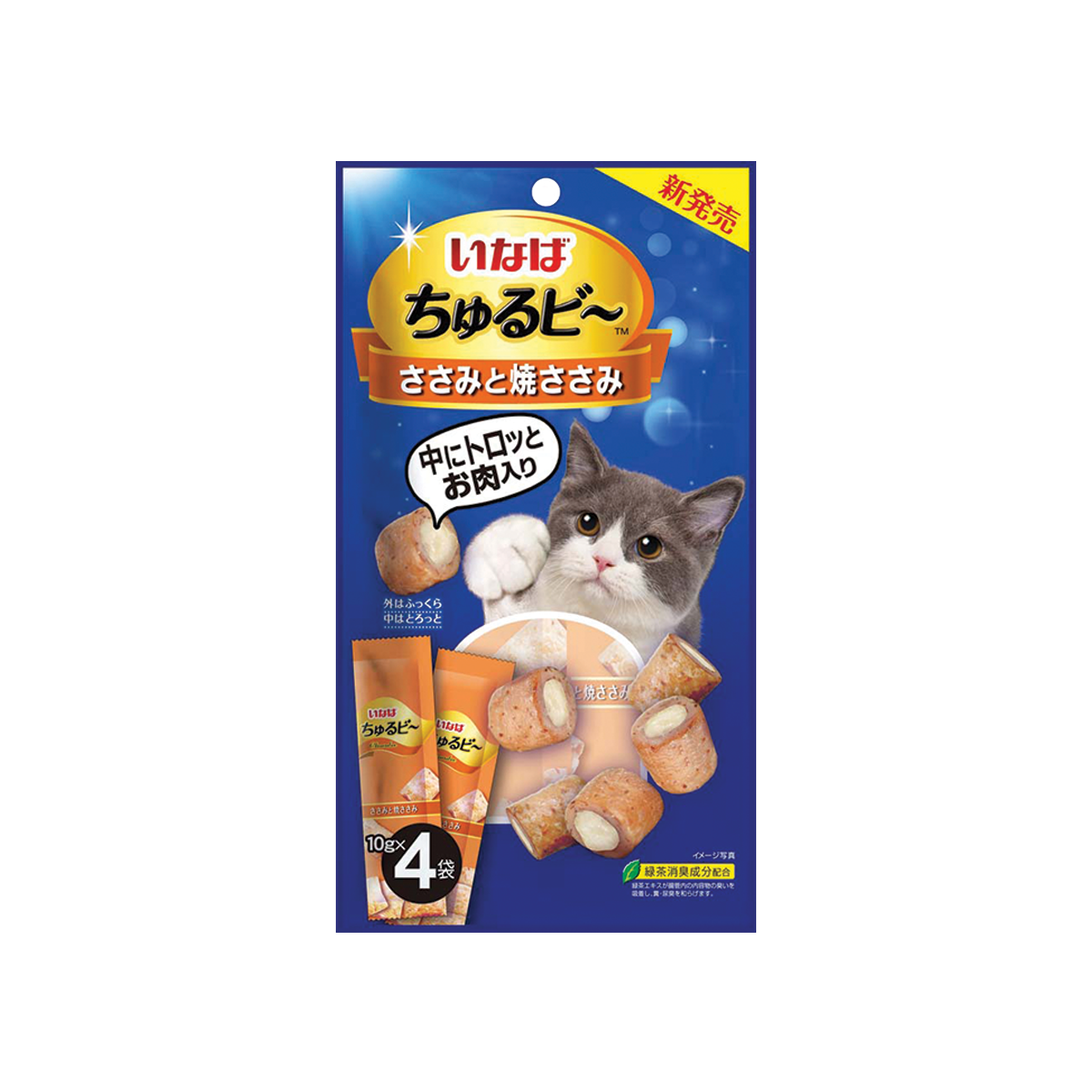 CIAO Churubee Creamy Cat Treats Tuna Grilled Chicken Flavor เชาว์ ชูหรุบี ขนมแมวชิ้นสอดไส้ครีมแมวเลีย สูตรไก่ ขนาด 40 กรัม