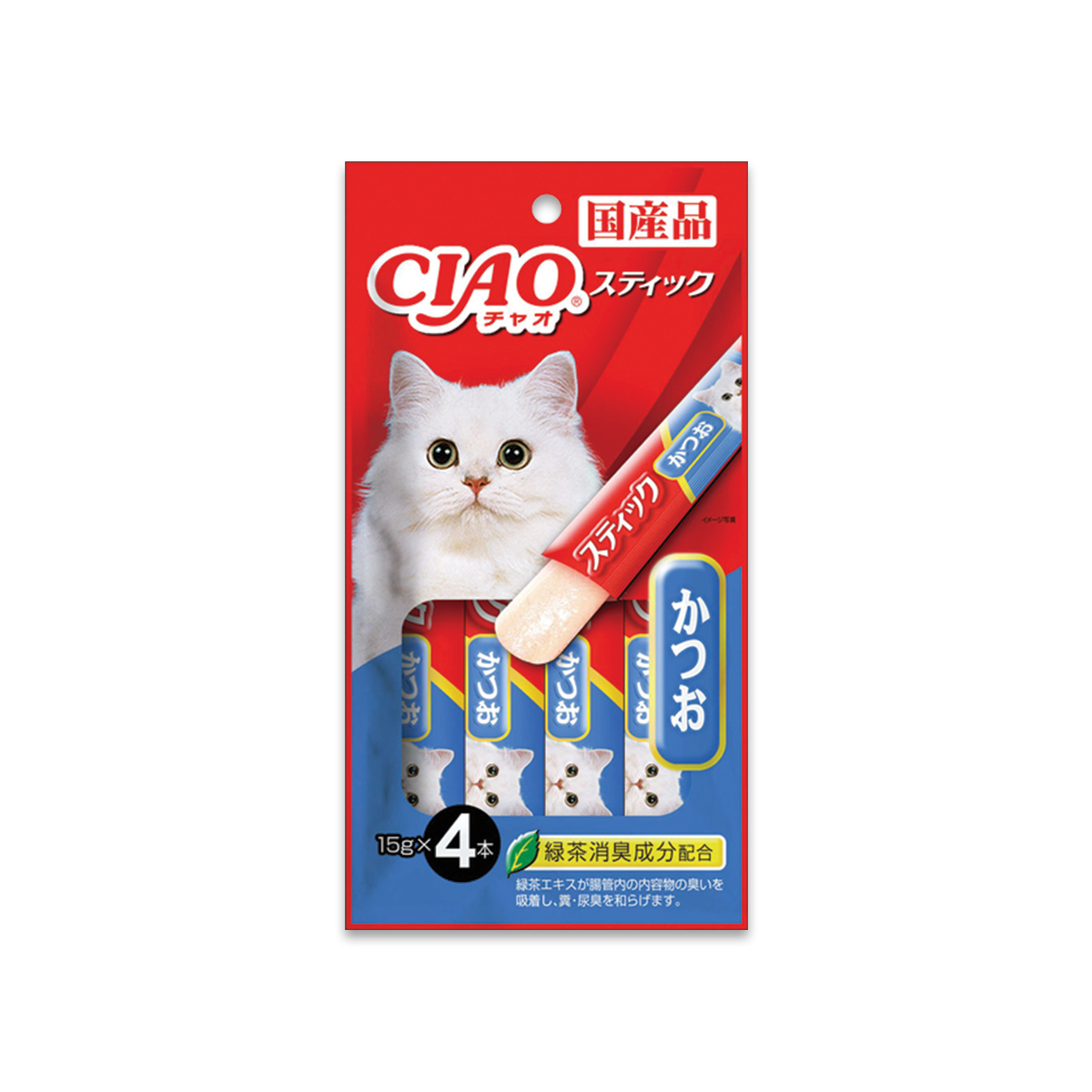 [MANOON] CIAO  Stick Tuna Katsuo in Jelly Flavor เชาว์ สติ๊ก ขนมครีมแมวเลีย รูปแบบแท่ง รสปลาทูน่าและคัทสึโอะในเยลลี่ ขนาด 60 กรัม