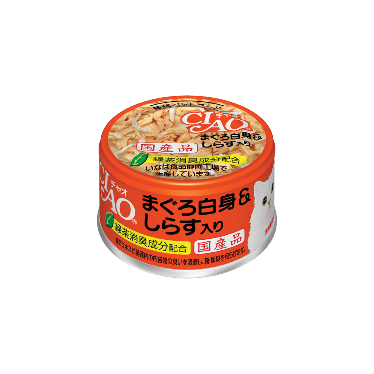 [MANOON] CIAO  Can White Meat Tuna with Shirasu in Jelly Flavor เชาว์ อาหารแมวแบบเปียก รสปลาทูน่าเนื้อขาวและปลาข้าวสารในเยลลี่ ขนาด 85 กรัม (24 กระป๋อง)