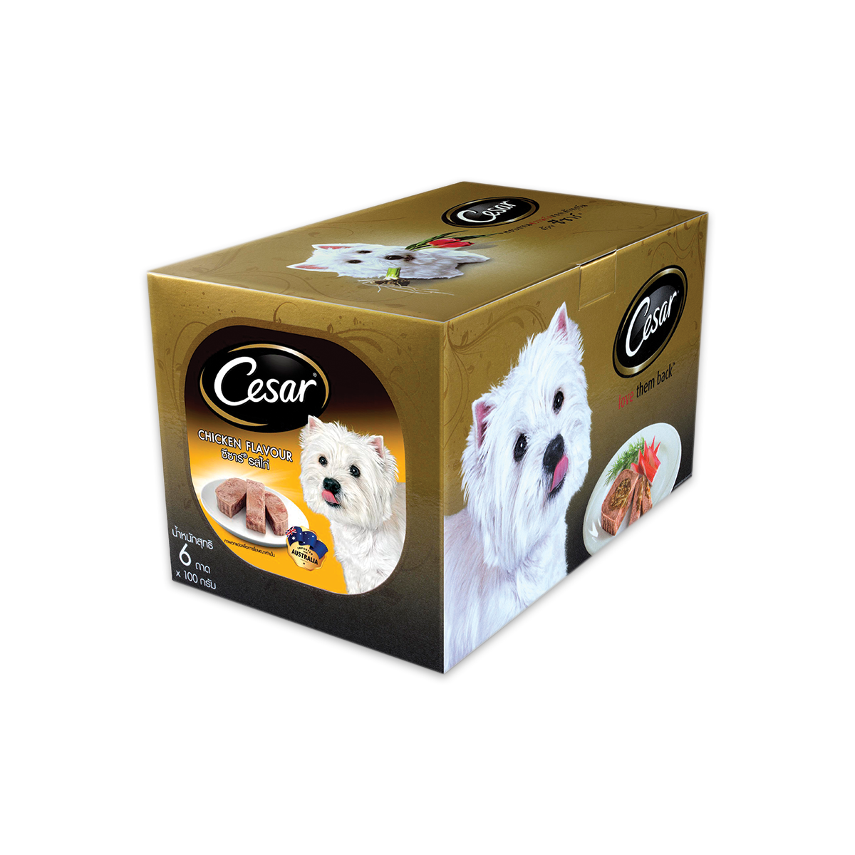 [MANOON] CESAR Multipack ซีซาร์ อาหารเปียกสุนัขแบบถาด รสไก่ ขนาด 100 กรัม (6 ถาด)