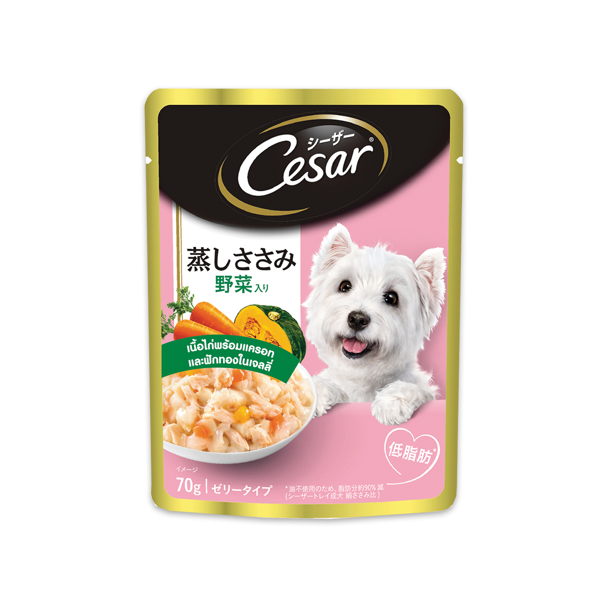 Cesar Pouch ซีซาร์ อาหารเปียกสุนัขแบบซอง รสเนื้อไก่พร้อมแครอทและฟักทองในเจลลี่ ขนาด 70 กรัม