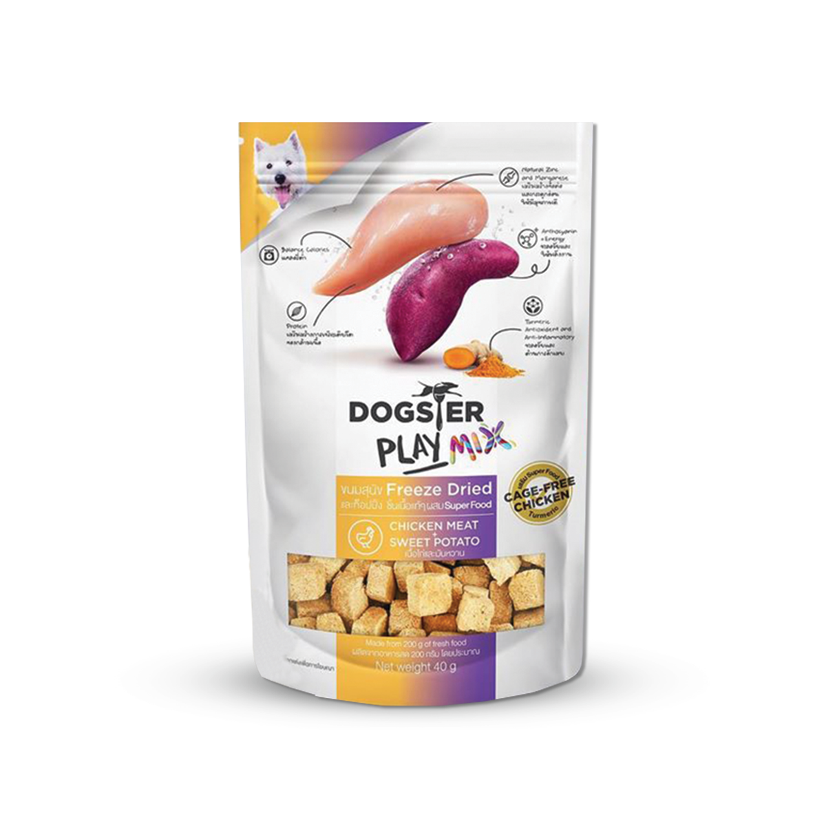 [MANOON] DOGSTER Play Mix ด็อกสเตอร์ เพลย์ มิกซ์ ขนมฟรีซดายสำหรับสำหรับสุนัข สูตรเนื้อไก่และมันหวาน ขนาด 40 กรัม