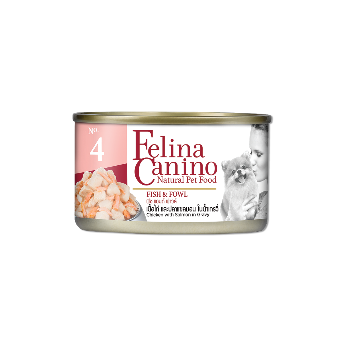 [MANOON] FELINA CANINO Fish&Fowl เฟลิน่า คานิโน่ อาหารสุนัขสูตรไก่กับแซลมอนในเกรวี่ ขนาด 85 กรัม (24 กระป๋อง)