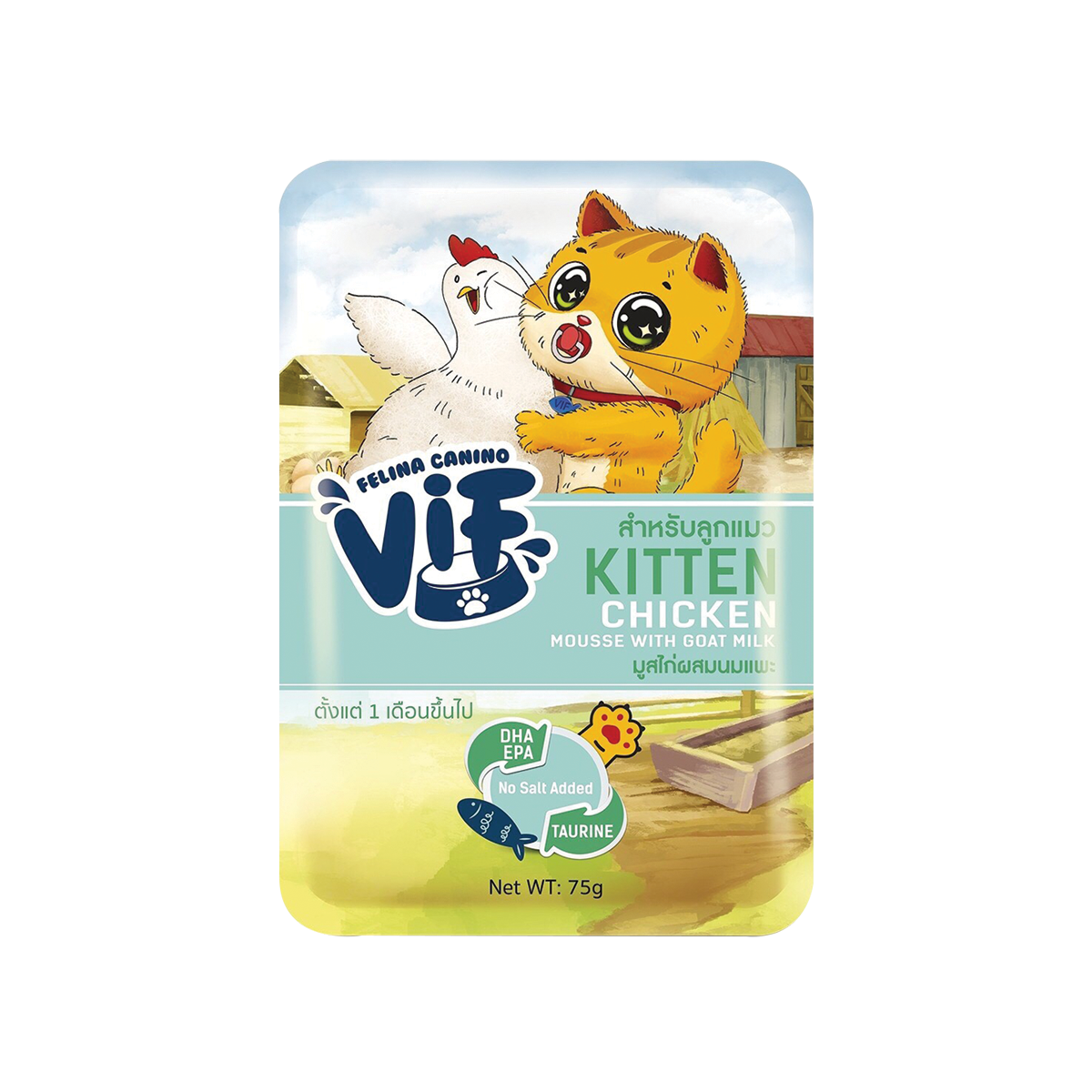  [MANOON] FELINA CANINO VIF  Kitten Chicken Mousse with Goat Milk Flavor เฟลินา คานิโน วิฟ มูสไก่ผสมนมแพะ ลูกแมว ขนาด 75 กรัม (12 ซอง)