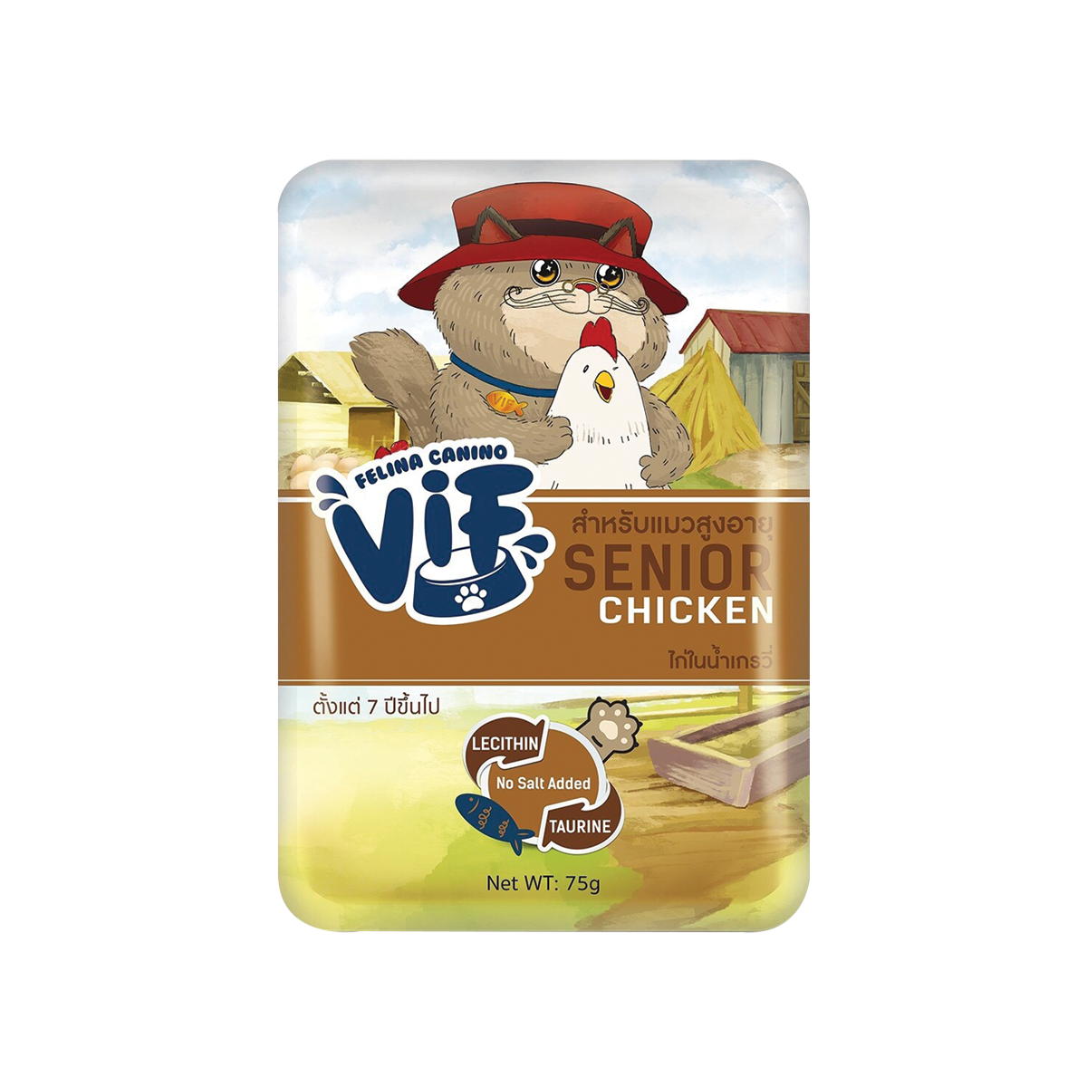  [MANOON] FELINA CANINO VIF Senior Chicken in Gravy Flavor เฟลินา คานิโน วิฟ ไก่ในน้ำเกรวี่ แมวสูงวัย ขนาด 75 กรัม (12 ซอง)