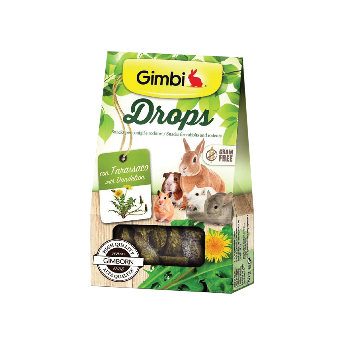Gimbi Drops with Dandelion กิมบิ ขนมขบเคี้ยวผสมดอกแดนดิไลอัน สำหรับกระต่ายและหนูสายพันธุ์เล็ก ขนาด 50 กรัม