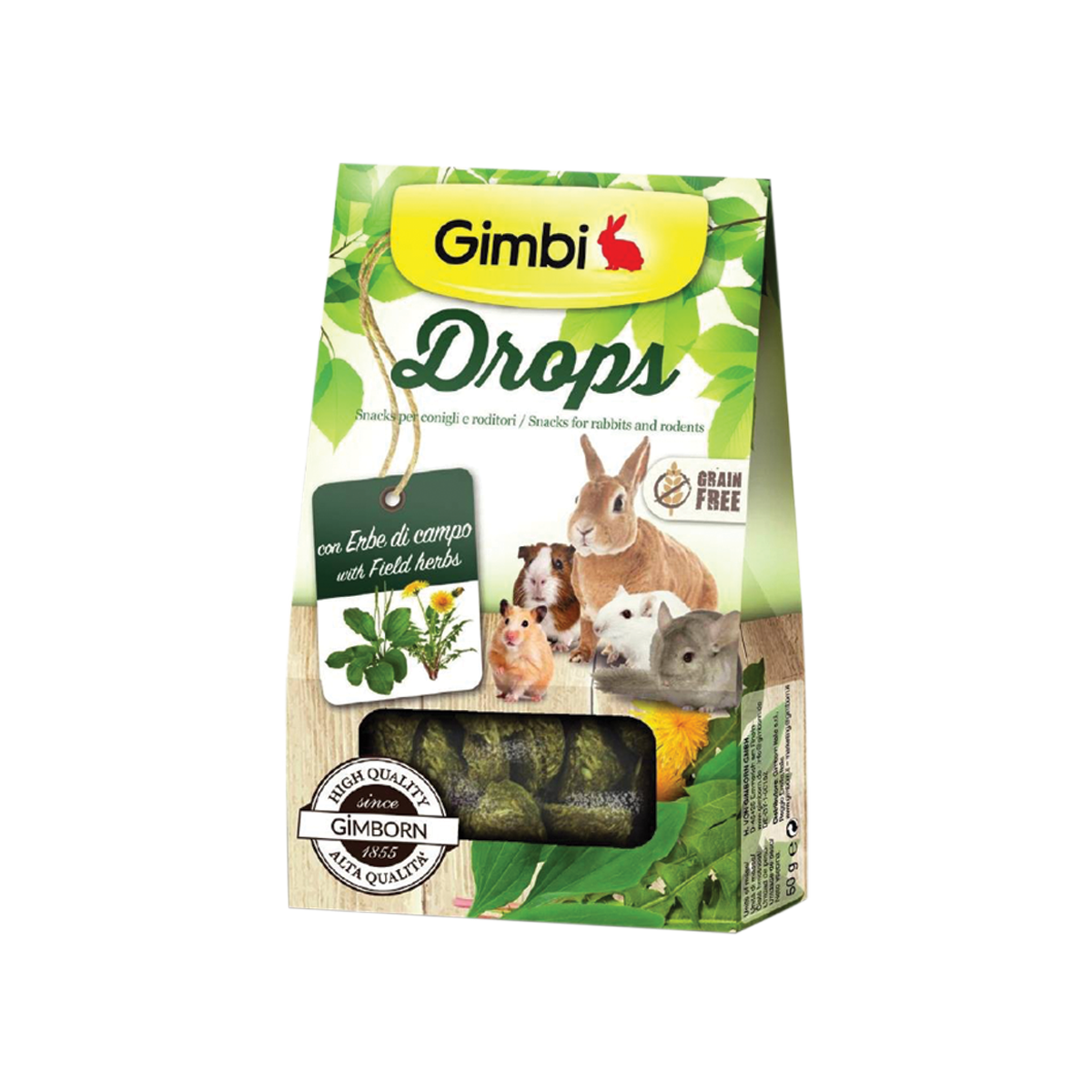 Gimbi Drops with Field Herbs กิมบิ ขนมขบเคี้ยวผสมสมุนไพร สำหรับกระต่ายและหนูสายพันธุ์เล็ก ขนาด 50 กรัม