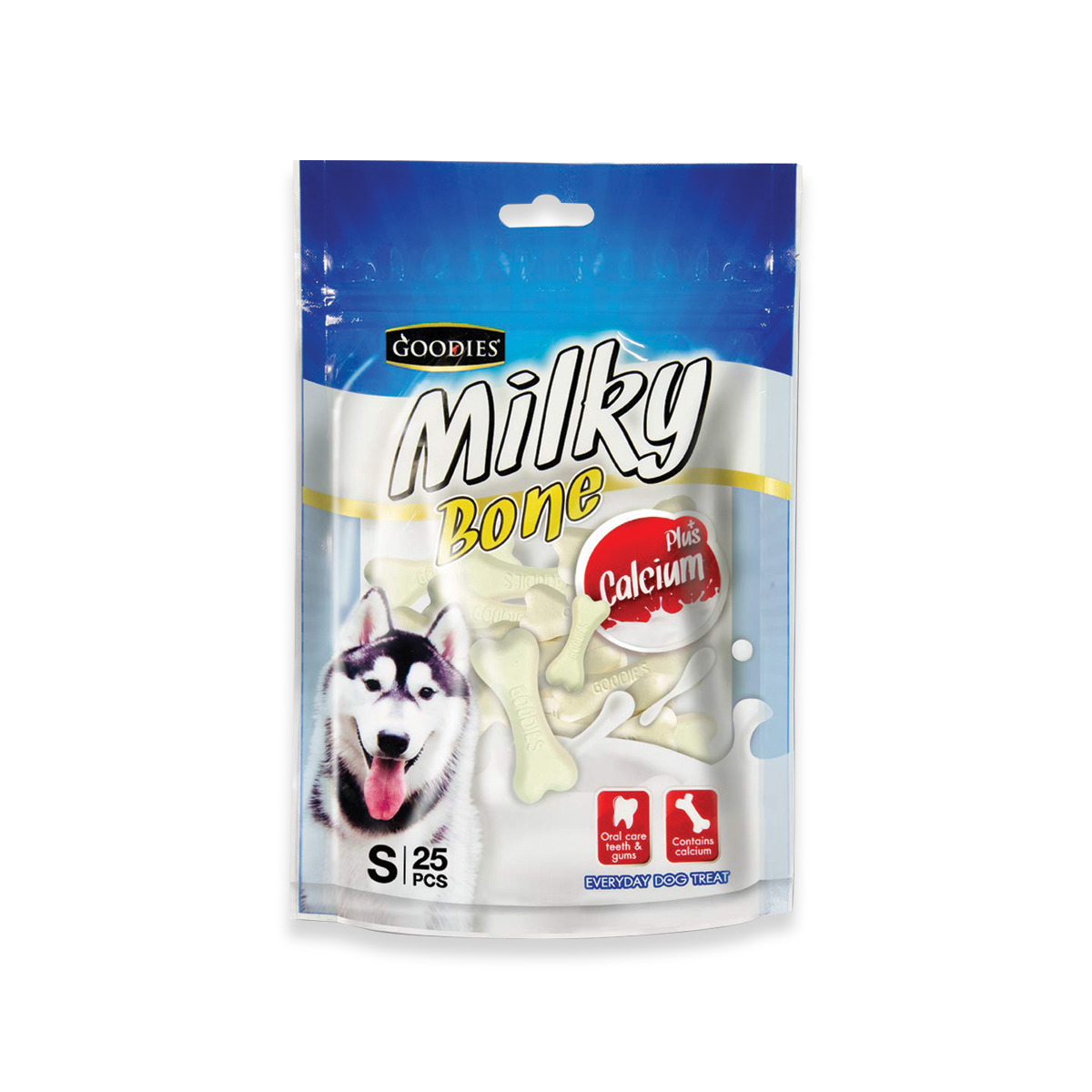 [MANOON] GOODIES  Milky bone Milk Flavor กู้ดดี้ ขนมขัดฟันสุนัขรูปกระดูก รสนม ไซส์ S  25 ชิ้น