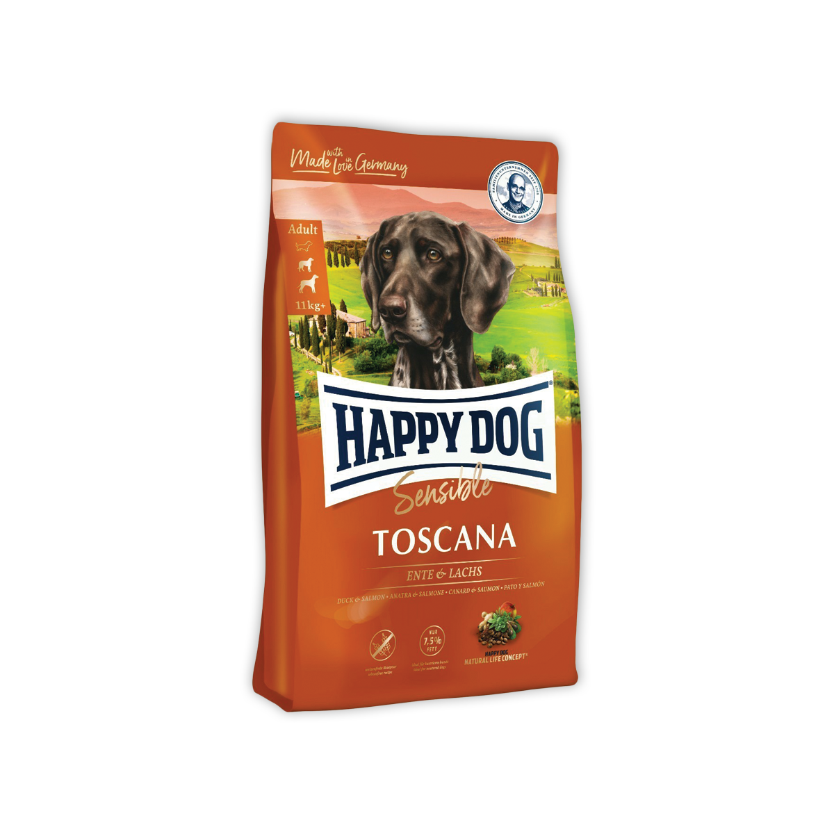 [MANOON] HAPPY DOG Toscana แฮปปี้ ด็อก เซนซิเบิ้ล ทอสคาน่า อาหารสำหรับสุนัขโต พันธุ์กลาง-ใหญ่ สูตรเนื้อเป็ดและปลาแซลมอน