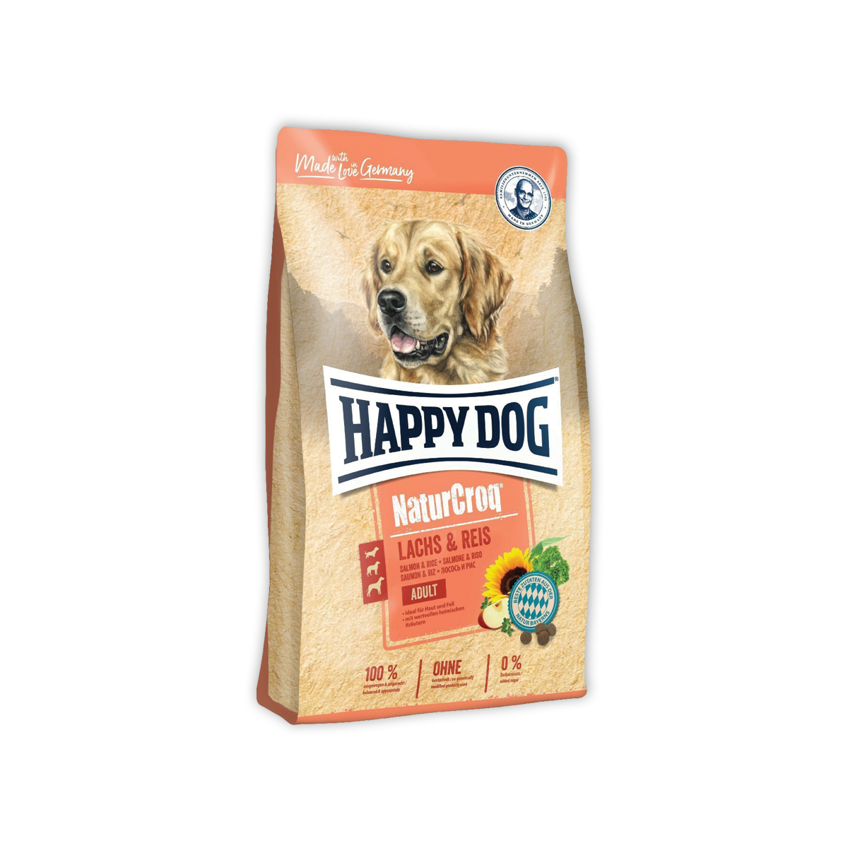 [MANOON] HAPPY DOG NaturCroq Lachs & Reis แฮปปี้ ด็อก อาหารสูตรบำรุงขนและผิวหนังเหมาะกับสุนัขแพ้ง่าย ขนาด 12 กิโลกรัม