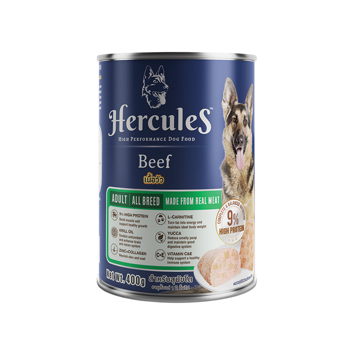 [MANOON] HERCULES Can Adult All Breed Beef Flavor เฮอร์คิวลิส อาหารสำหรับสุนัขโต สูตรเนื้อวัว ขนาด 400 กรัม (12 กระป๋อง)