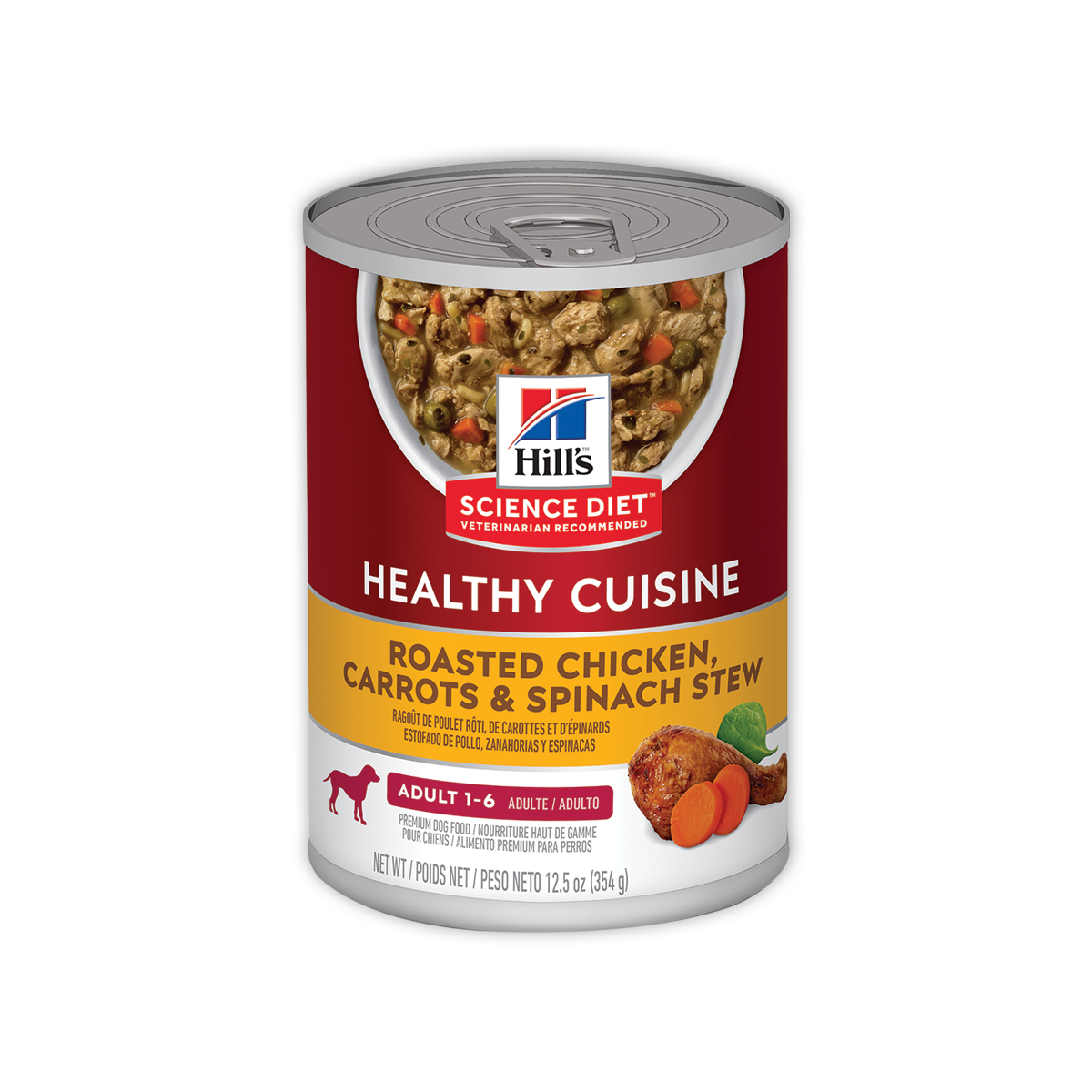 [MANOON] Hill's Science Diet Can Healthy Cuisine Roasted Chicken, Carrots & Spinach Stew ฮิล อาหารเปียกสุนัข สูตรสตูไก่ย่าง แครอท และผักโขม ขนาด 12.5 ออนซ์