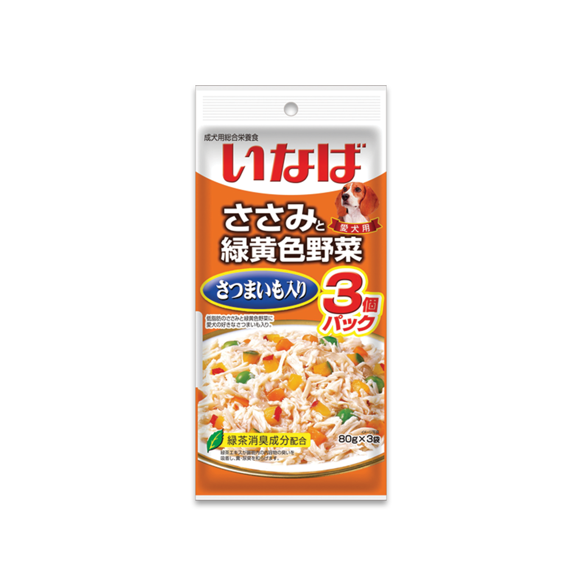 [MANOON] INABA  Chicken Fillet Topping Sweet Potato and Vegetables Flavor อินาบะ อาหารเปียกสำหรับสุนัข รสเนื้อสันในไก่หน้ามันเทศและผัก ขนาด 80 กรัม (16 ซอง)