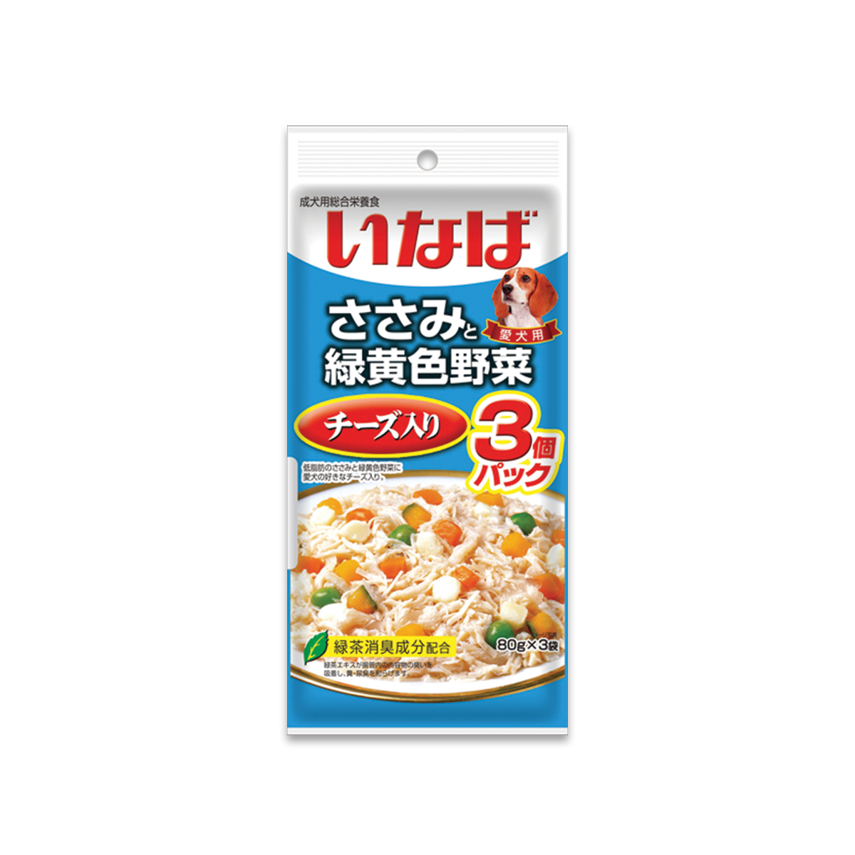 [MANOON] INABA  Chicken Fillet Topping Cheese and Vegetables Flavor อินาบะ อาหารเปียกสำหรับสุนัข รสเนื้อสันในไก่หน้าชีสและผัก ขนาด 80 กรัม (16 ซอง)