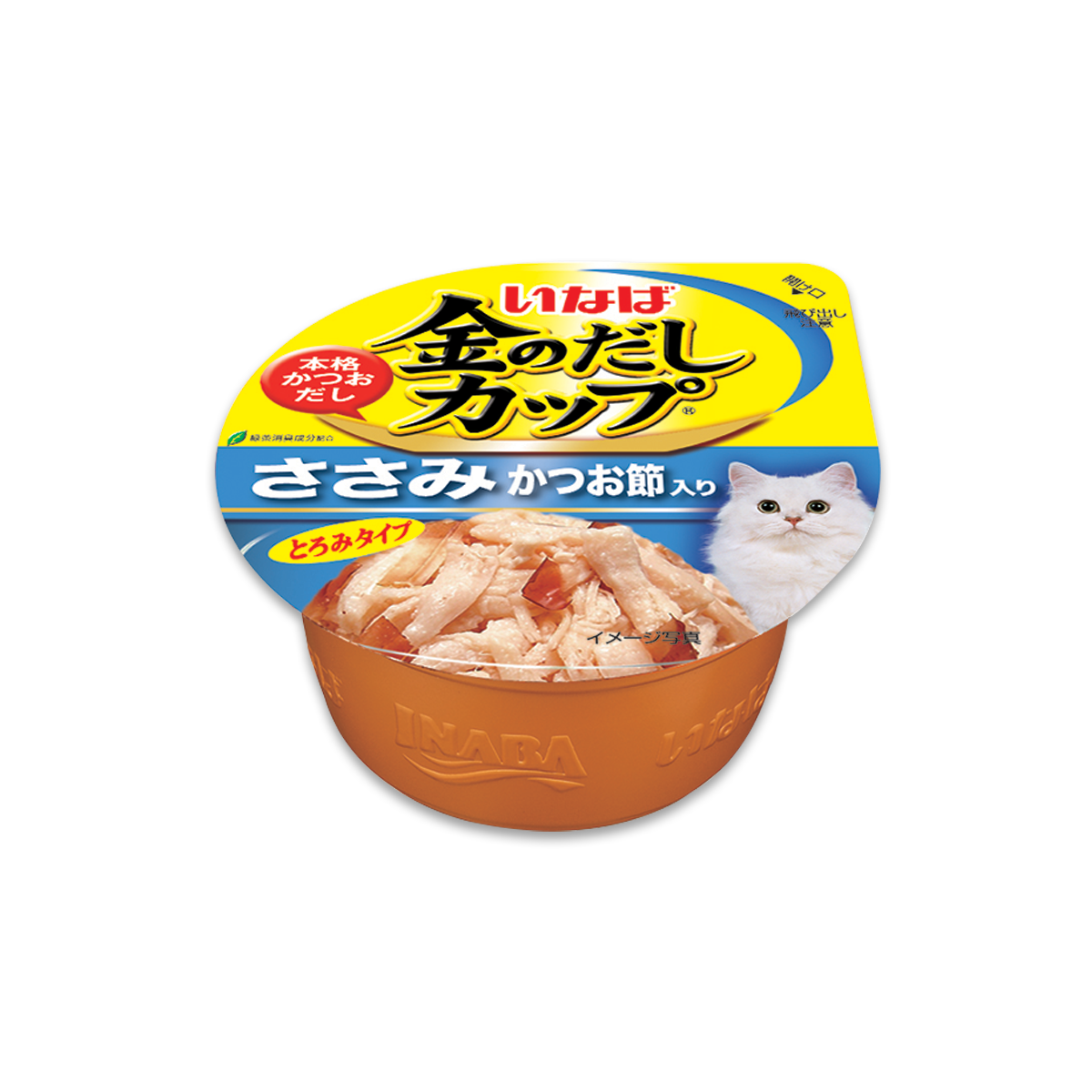 [MANOON] INABA  Golden Cup Cat Food Chicken Fillet in Gravy Topping Dried Bonito Flavor อินาบะ โกลเดนคัพ อาหารเปียกแมวชนิดถ้วย รสเนื้อสันในไก่ในน้ำเกรวี่หน้าปลาโอแห้ง ขนาด 70 กรัม (12 ชิ้น)