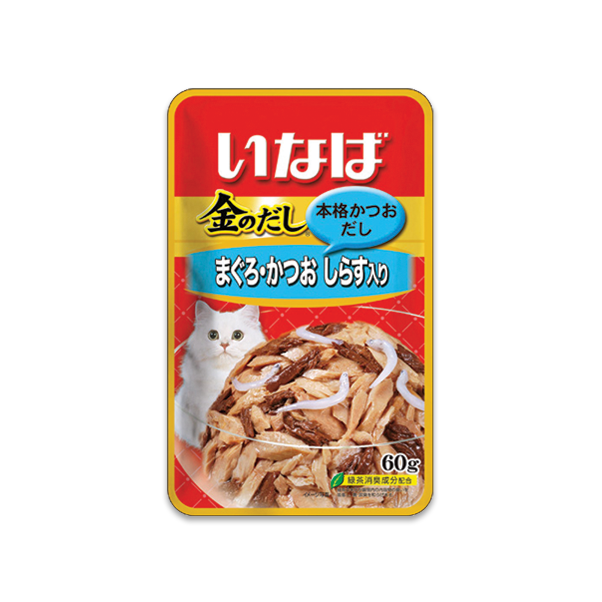 [MANOON] INABA  Golden Pouch Tuna in Jelly Topping Whitebait Flavor อินาบะ โกลเดนเพาช์ อาหารเปียกสำหรับแมว รสทูน่าในเยลลี่หน้าปลาข้าวสาร ขนาด 60 กรัม (12 ซอง)