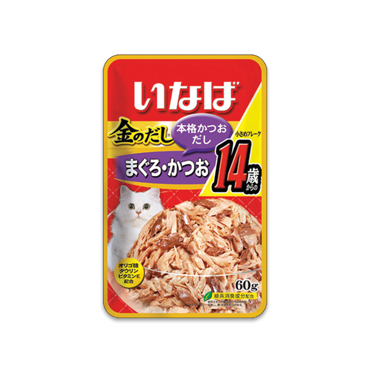 [MANOON] INABA  Golden Pouch Tuna Small Flake in Jelly Senior Flavor อินาบะ โกลเดนเพาช์ อาหารเปียกสำหรับแมว ทูน่าชิ้นย่อยในเยลลี่ ขนาด 60 กรัม (12 ซอง)