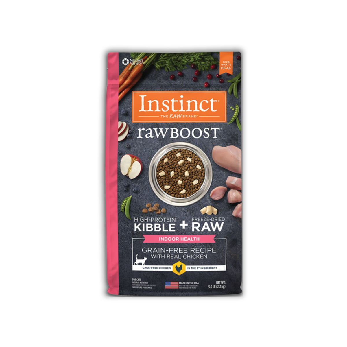 [MANOON] INSTINCT Raw Boost Cat Indoor Health Chicken อินสติงต์ รอว์บูส อินดอร์ อาหารแมวสำหรับแมวที่เลี้ยงในบ้าน สูตรเนื้อไก่ ขนาด 2.2 กิโลกรัม