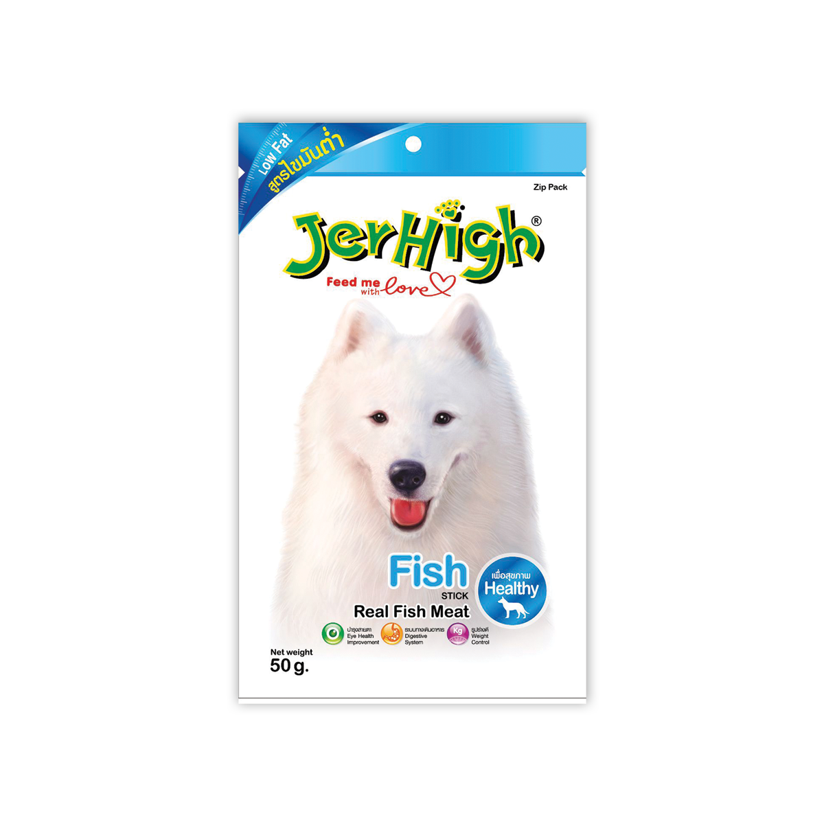 [MANOON] JERHIGH  Snack Fish เจอร์ไฮ ขนมสุนัข สูตรปลา ไขมันต่ำ ขนาด 50 กรัม (12 ซอง)