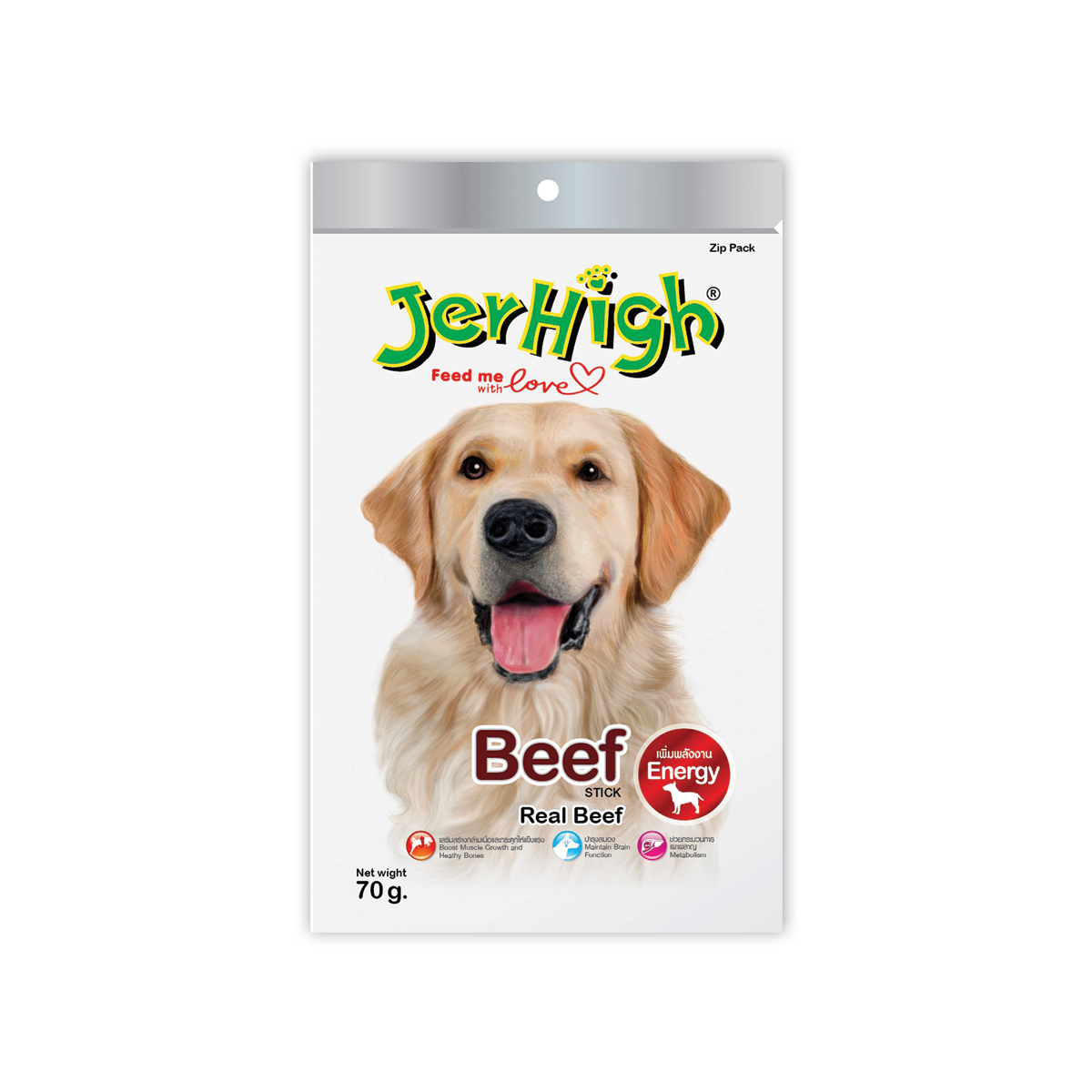 [MANOON] JERHIGH  Snack Beef เจอร์ไฮ ขนมสุนัข รสเนื้อวัว ขนาด 70 กรัม (12 ซอง)