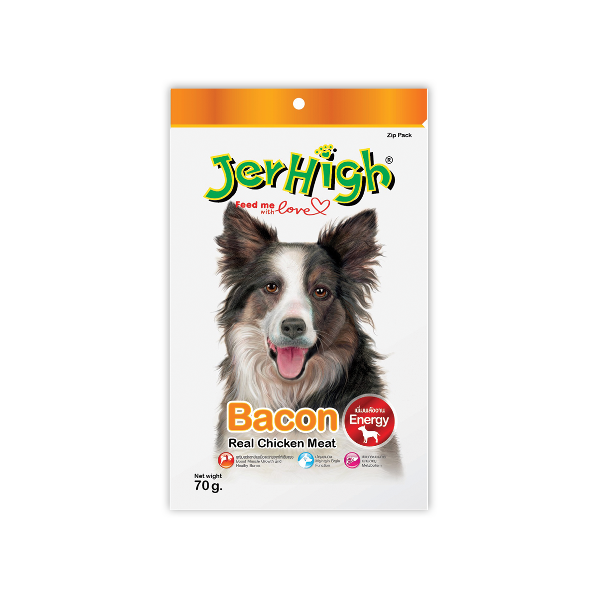 [MANOON] JERHIGH  Snack Bacon เจอร์ไฮ ขนมสุนัข รสเบคอน ขนาด 70 กรัม (12 ซอง)