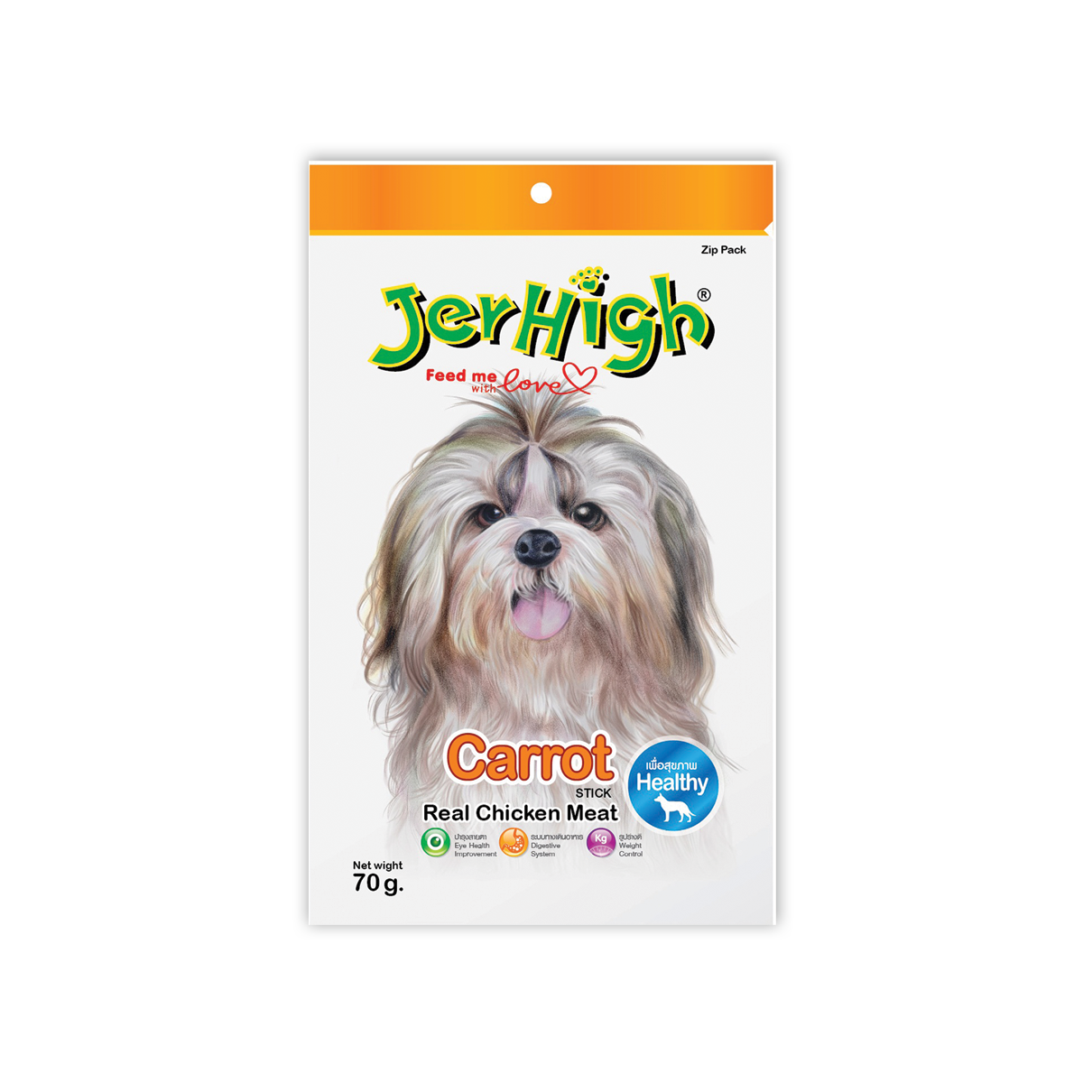 [MANOON] JERHIGH  Snack Carrot เจอร์ไฮ ขนมสุนัข รสแครอท ขนาด 70 กรัม (12 ซอง)