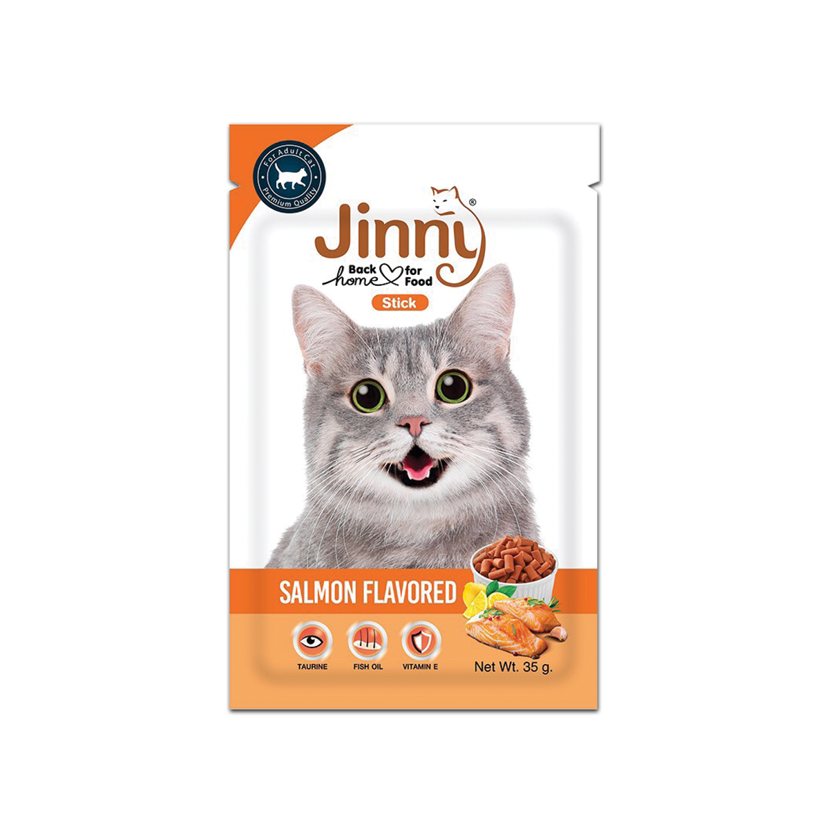 [MANOON] JINNY Cat Snack จินนี่แคท สแน็ค รสแซลมอน ขนาด 35 กรัม (12 ซอง)