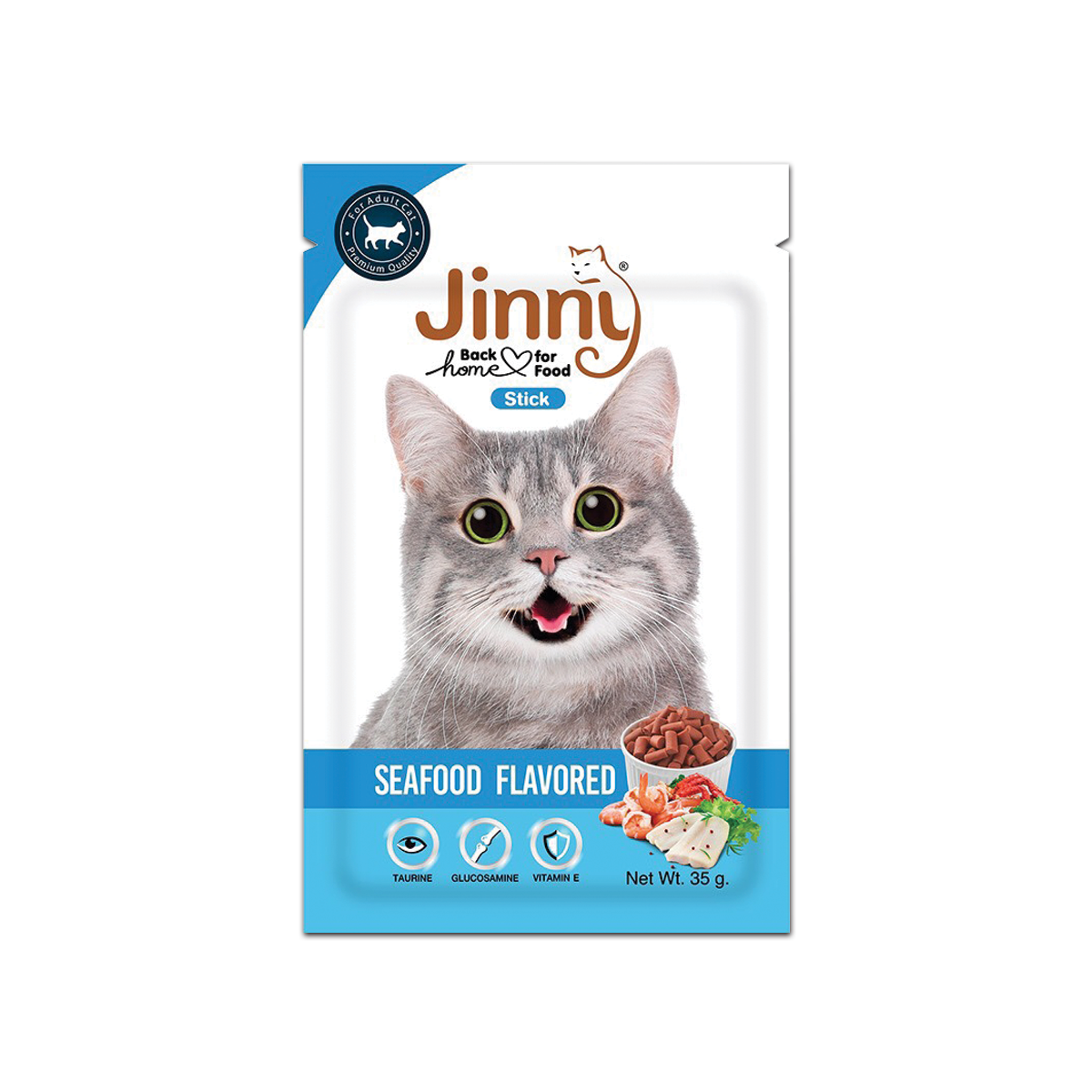 [MANOON] JINNY Cat Snack จินนี่ แคท สแน็ค รสซีฟู้ด ขนาด 35 กรัม (12 ซอง)