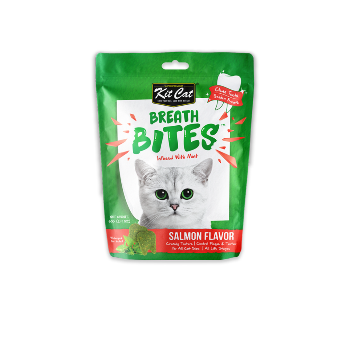 Kit Cat Breath Bites Infused with Mint Salmon Flavor คิทแคท เบรทไบรท์ ขนมขัดฟันแมว รสแซลมอน ขนาด 60 กรัม