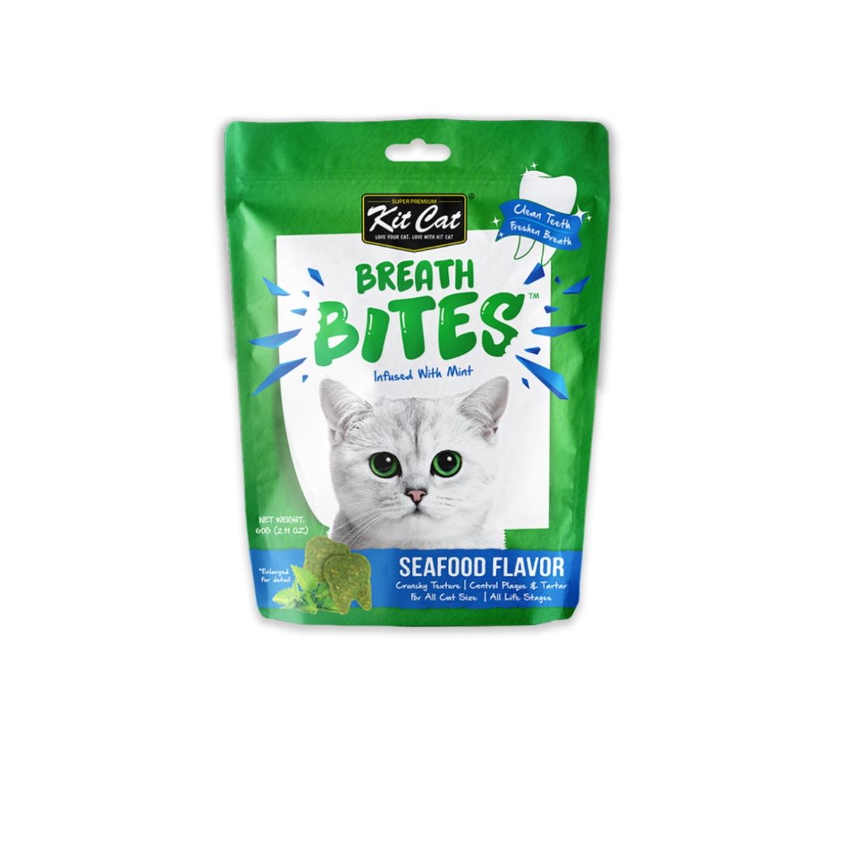 Kit Cat Breath Bites Infused with Mint Seafood Flavor คิทแคท เบรทไบรท์ ขนมขัดฟันแมว รสซีฟู๊ด ขนาด 60 กรัม