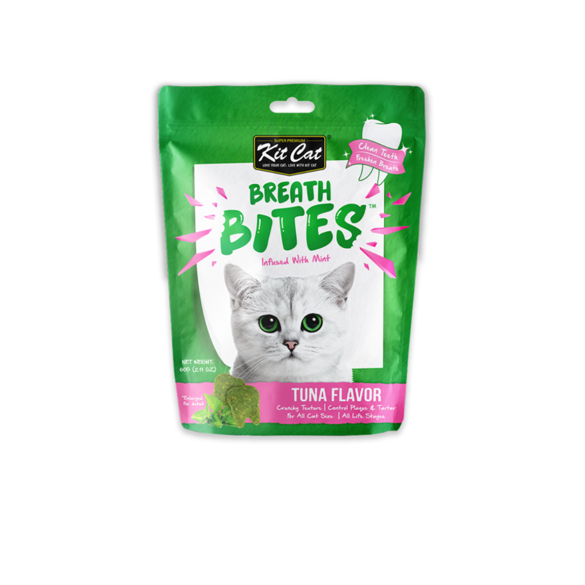 Kit Cat Breath Bites Infused with Mint Tuna Flavor คิทแคท เบรทไบรท์ ขนมขัดฟันแมว รสทูน่า ขนาด 60 กรัม