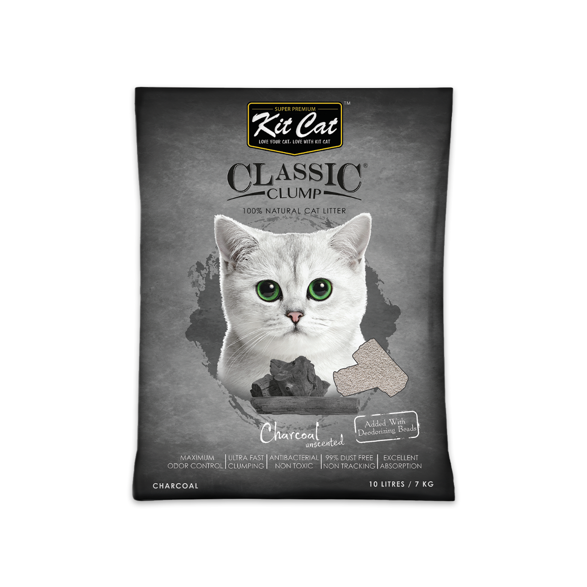 Kit Cat คิต แคท ทรายแมวเบนโทไนต์ สูตร Charcoal ขนาด 10 ลิตร