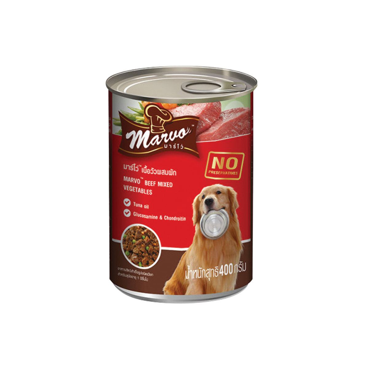 Marvo มาร์โว่ อาหารเปียกสุนัข แบบกระป๋อง เนื้อวัวผสมผัก ขนาด 400 กรัม (24 กระป๋อง)
